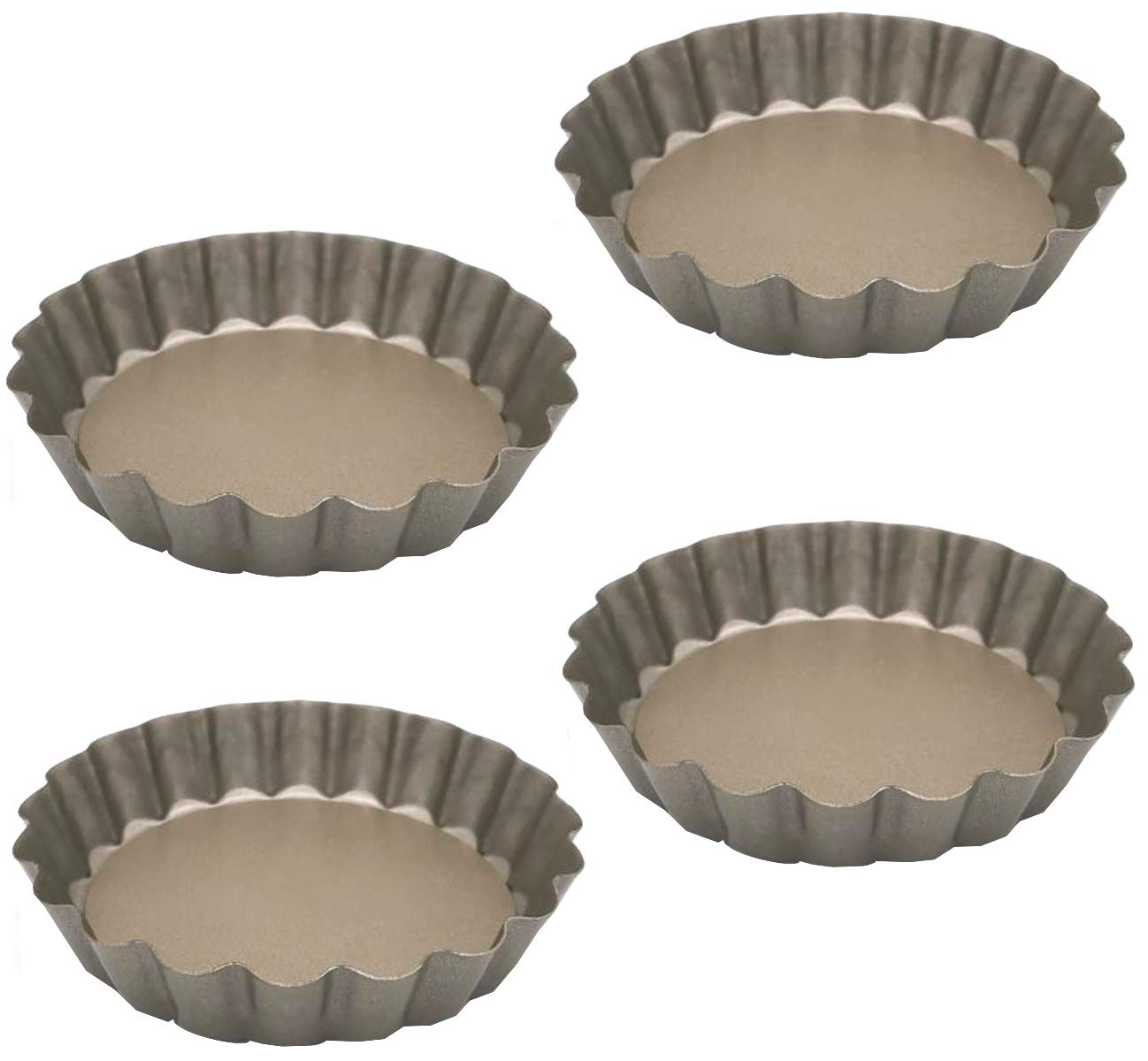 HYVIF 3.5 Inch Mini Tart Pans with Removable Bottom - 4 Pack Non-Stick Carbon Steel Baking Pans for Cupcakes, Quiche & Tartlets | Perfect for Home Baking, Dessert Making & Party Treats (Golden)