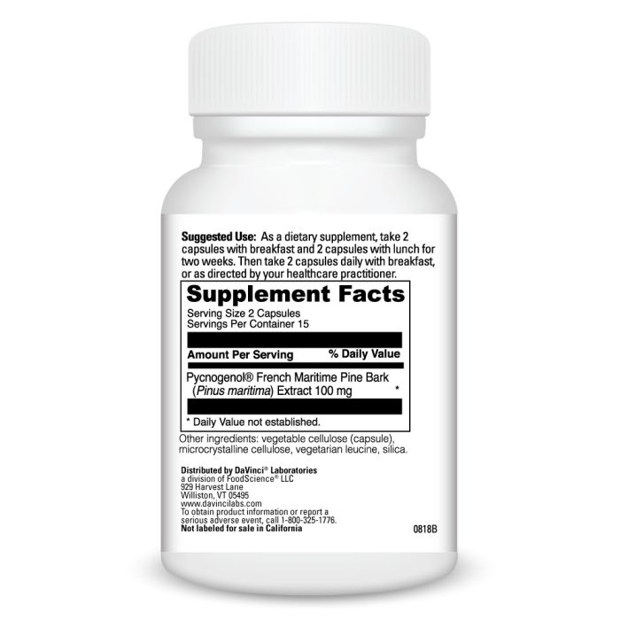 Davinci Labs Pycnogenol® 50mg - French Maritime Pine Bark Extract - Antioxidant Supplement for Heart Health, Skin Care & Circulation Support - Perfect for Daily Wellness Routine & Anti-Aging Regimen