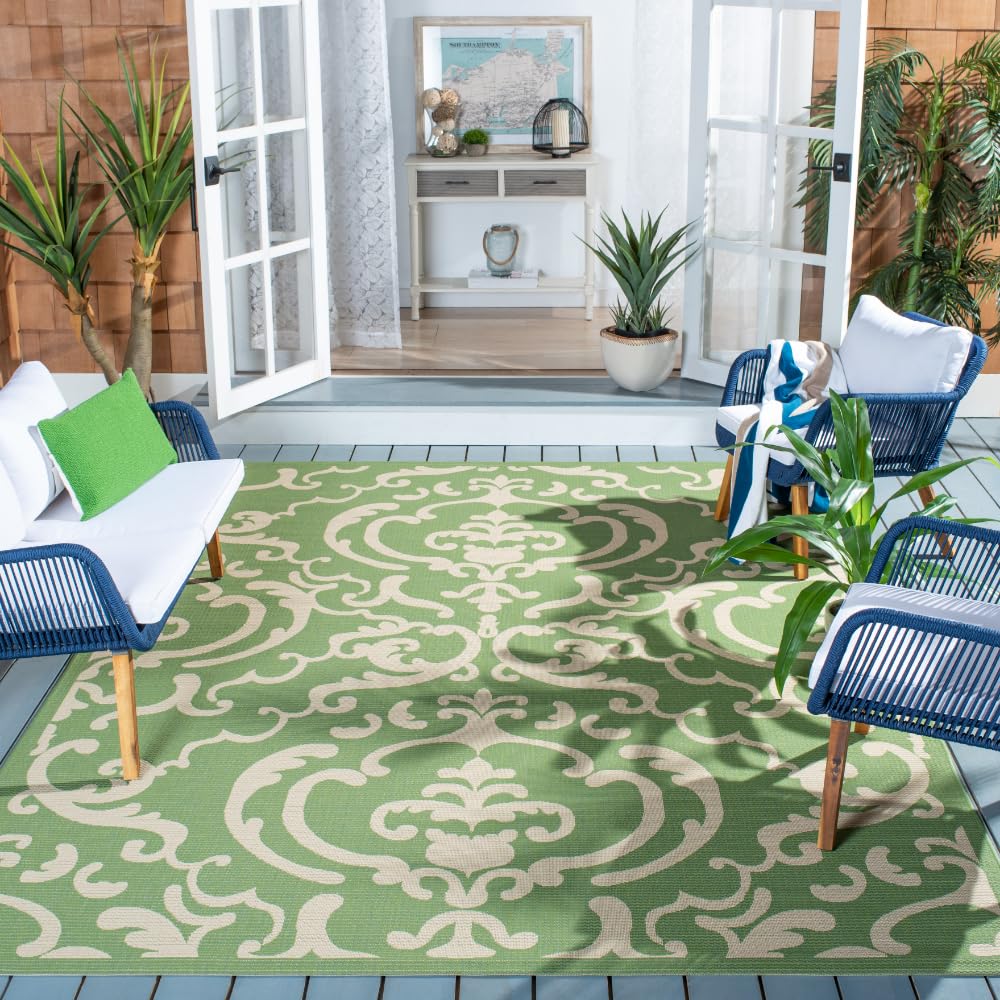 SAFAVIEH Courtyard Collection 9' x 12' Olive & Natural Indoor Outdoor Area Rug - Non-Shedding, Washable, Easy Care - Perfect for Patio, Backyard, Mudroom, Living Room & Bedroom (CY2663-1E06)