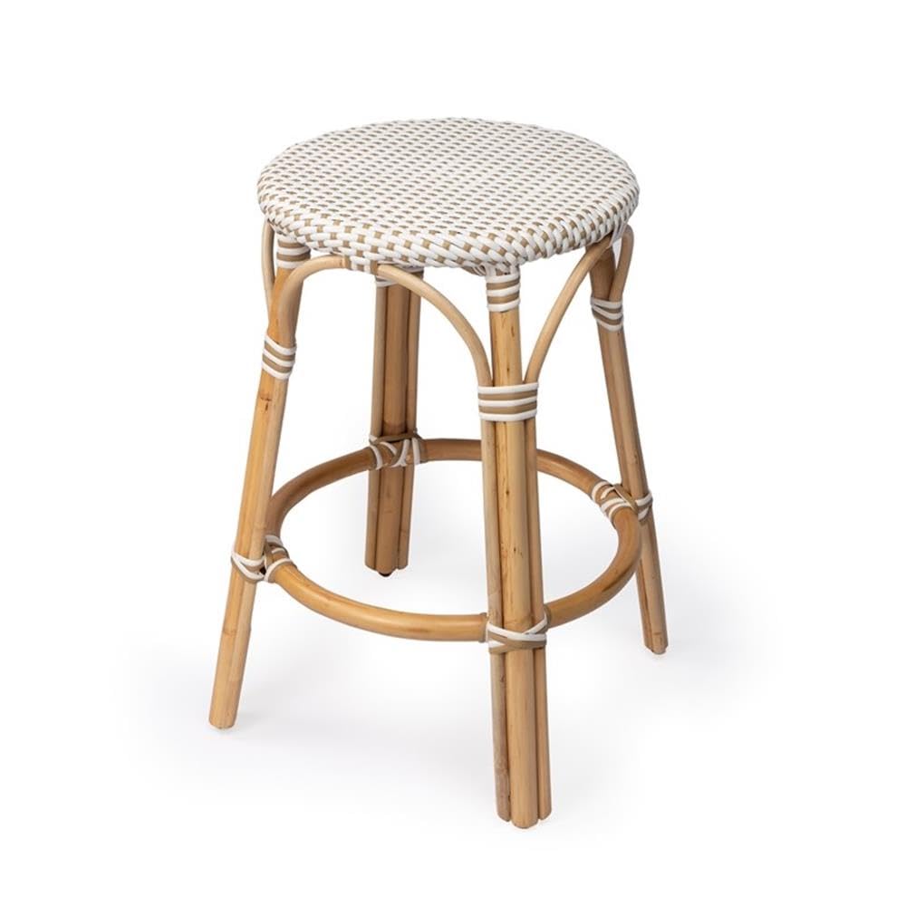 Home Square 2-Piece Rattan Counter Stool Set in Beige & White - Perfect for Kitchen Islands, Breakfast Bars & Home Decor