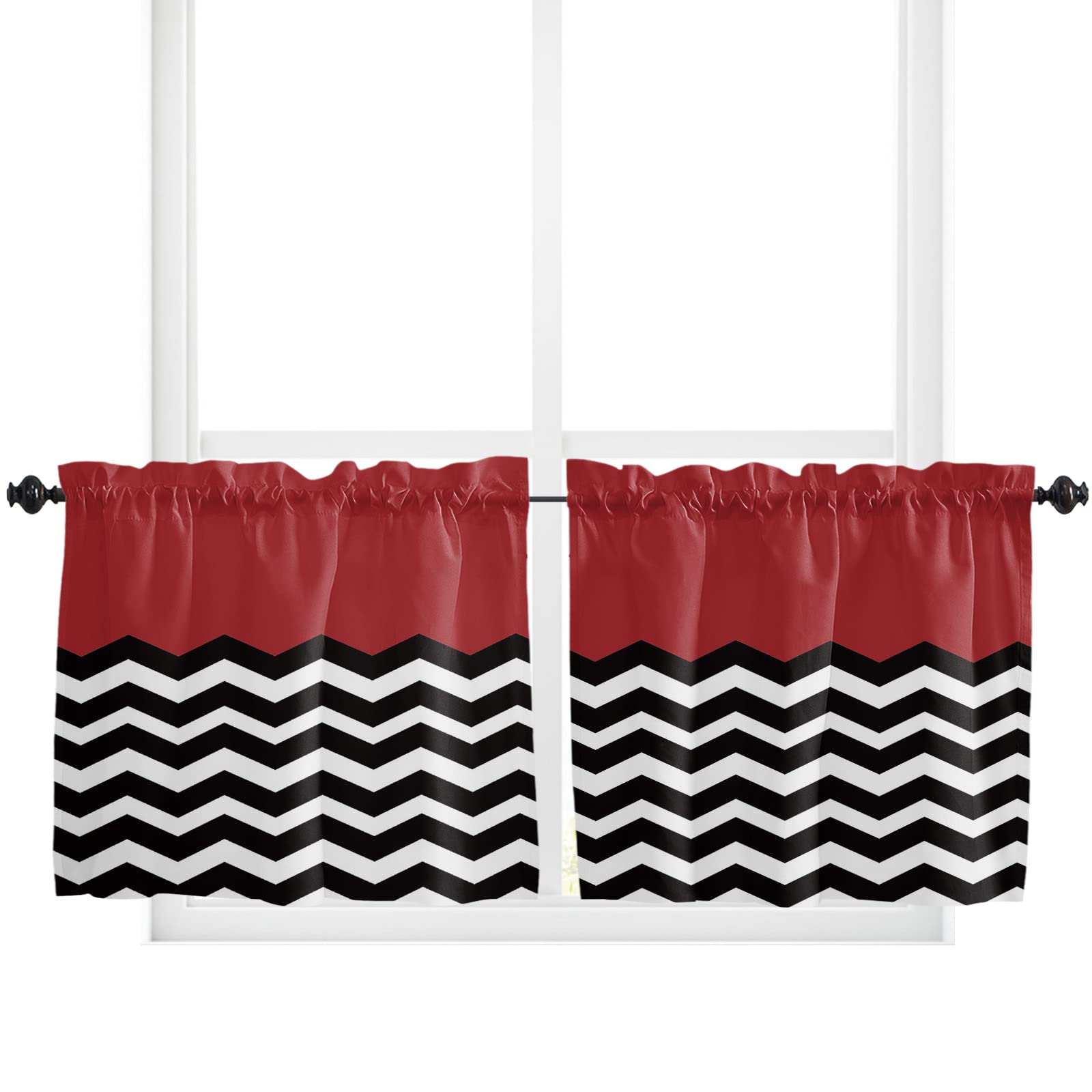 Minimalist Wave Stripes Tier Curtains 27.5 x 36 Inches - Light Filtering Kitchen & Bedroom Window Treatments with Wide Pocket Rod, French Door & Half Window Drapes for Patio, Living Room & Office Decor