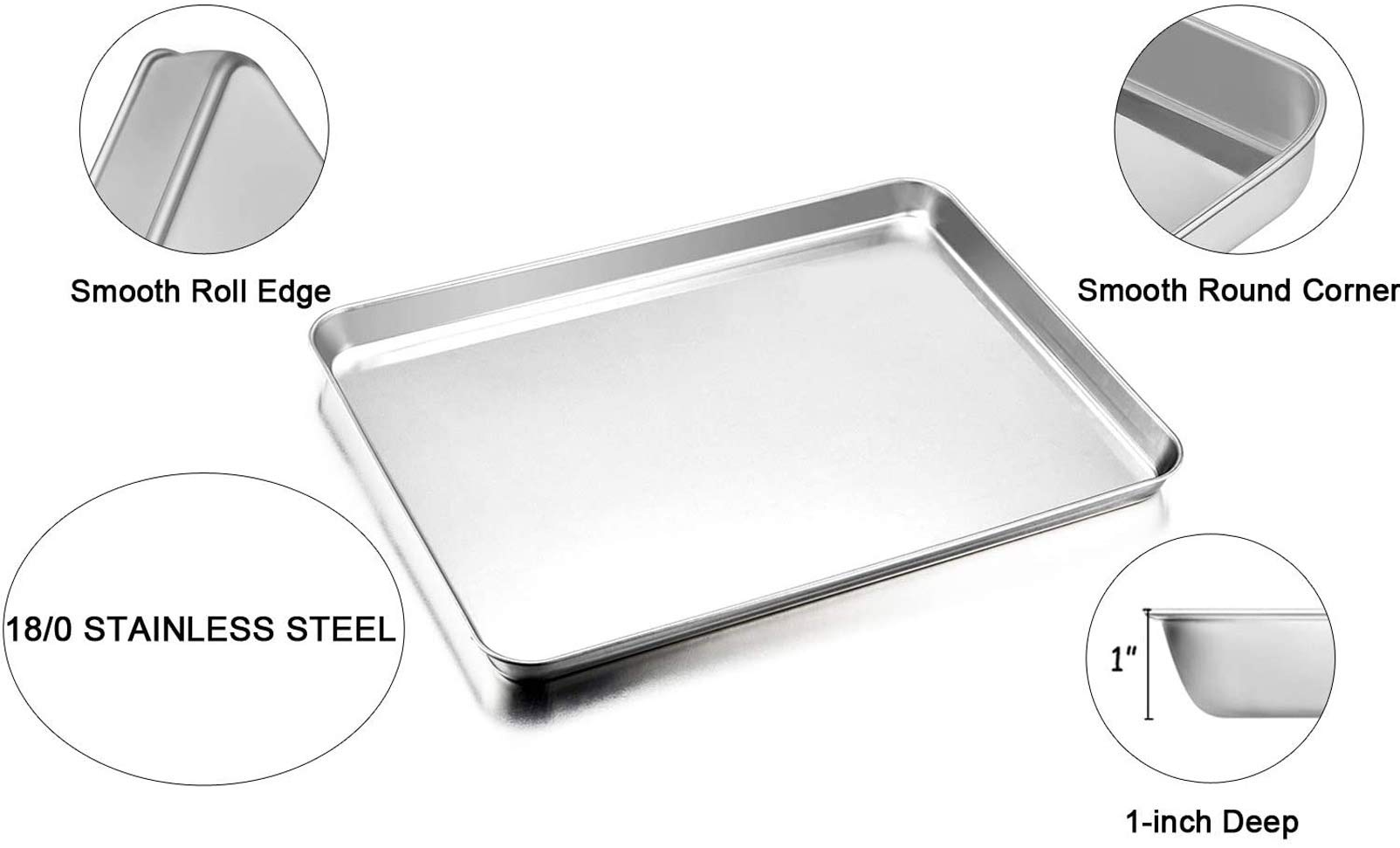 TeamFar 2-Piece Stainless Steel Baking Sheet Set – Non-Toxic, Rust-Free Cookie Pans with Mirror Finish | Easy to Clean & Dishwasher Safe | Perfect for Cookies, Pastries, and Roasting Vegetables