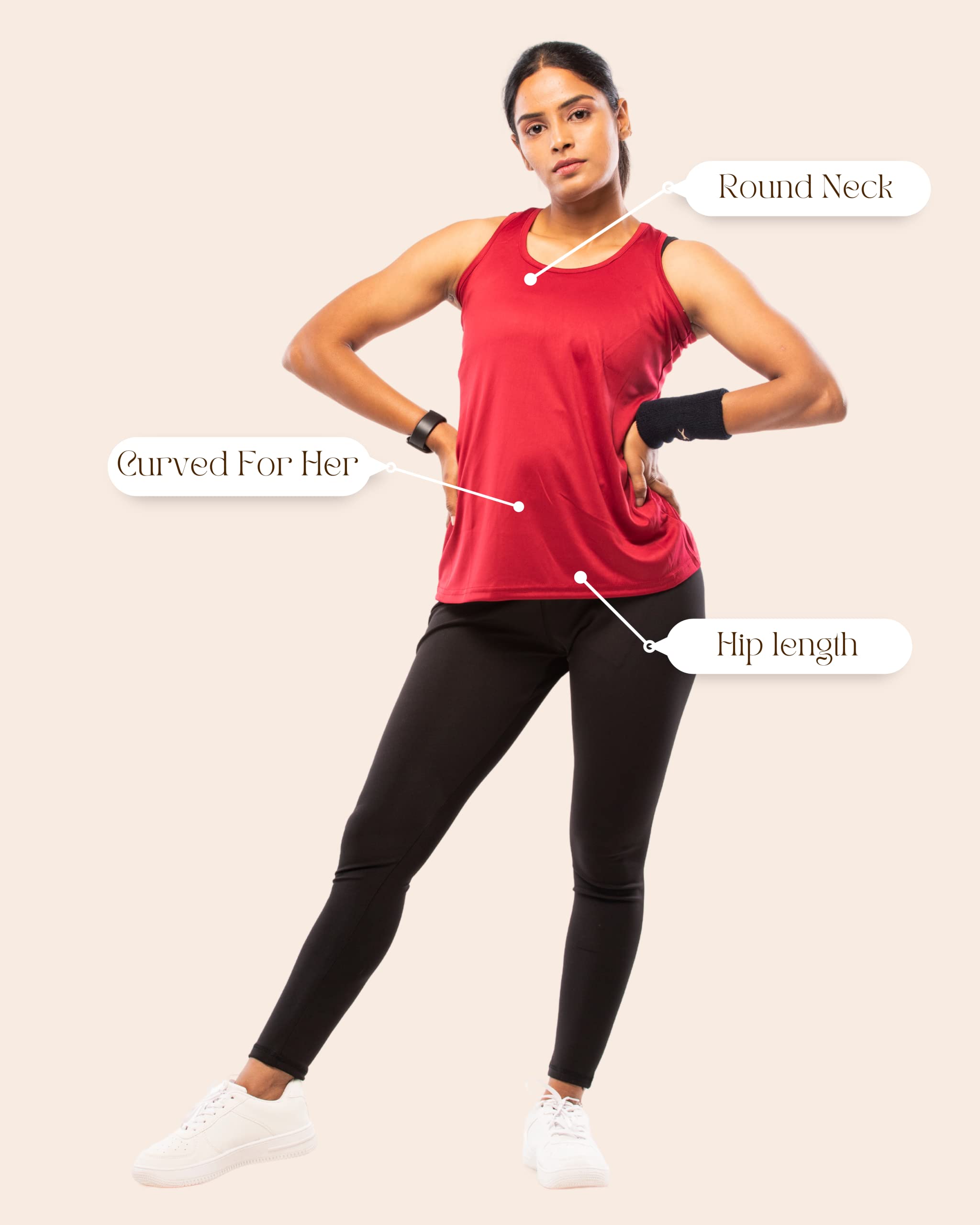 LAPPEN Women's Slim Fit Lycra Spandex Tank Top - Round Neck Sleeveless Workout Shirt, Stretchable Racerback Activewear for Running, Gym & Sports | Perfect for Yoga, Fitness Training & Casual Wear