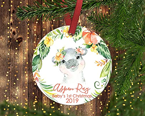 Personalized Baby's First Christmas Ornament - Cute Baby Hippo Design for Girls - Custom Holiday Keepsake - Perfect for Baby's First Christmas, Nursery Decor, and Family Holiday Traditions