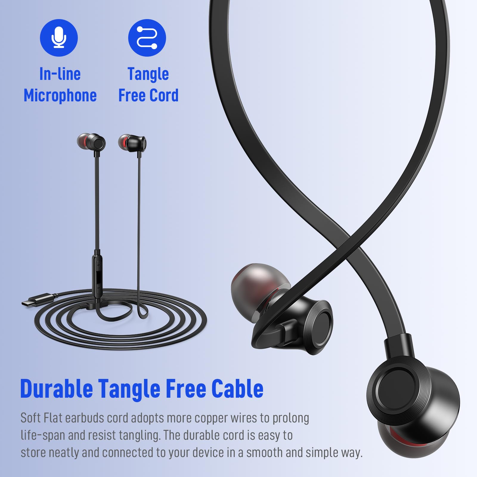 USB C Wired Earbuds with Noise Cancelling & Microphone - Compatible with MacBook Air/Pro, iPhone 15/16 Pro, iPad 10th Gen/Air, Samsung Galaxy S24/S25 Ultra - Volume Control for Work, Travel & Gaming (Black)