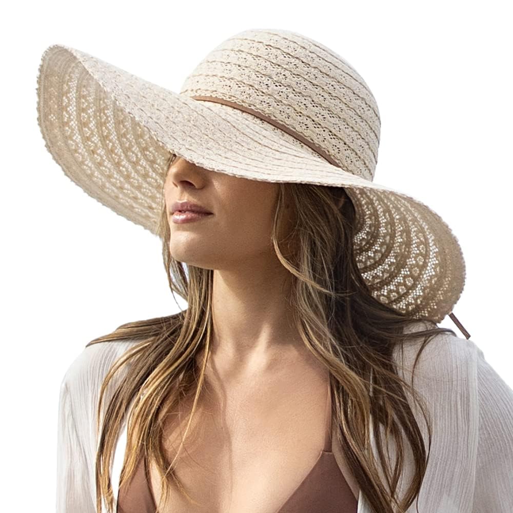 Women's Wide Brim Floppy Sun Hat - UPF 50+ UV Protection Summer Beach Hat, Packable & Foldable Travel Sun Hat for Outdoor, Vacation, Poolside, and Gardening