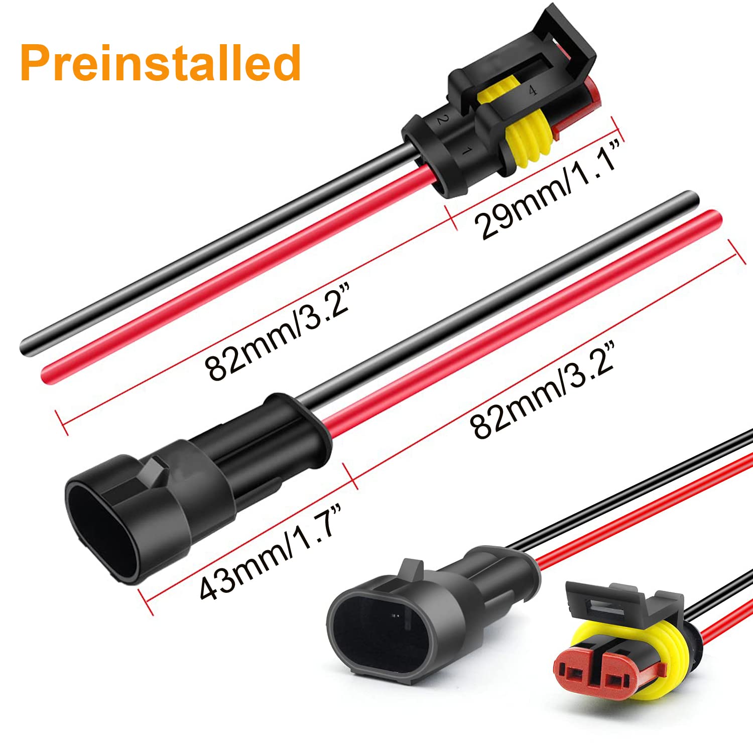 18 AWG 2 Pin Waterproof Automotive Electrical Connectors - Quick Disconnect 2 Wire Connector Kit with 18 Gauge Wire (10 Packs) - Perfect for Car Audio, LED Lights & Marine Wiring Applications
