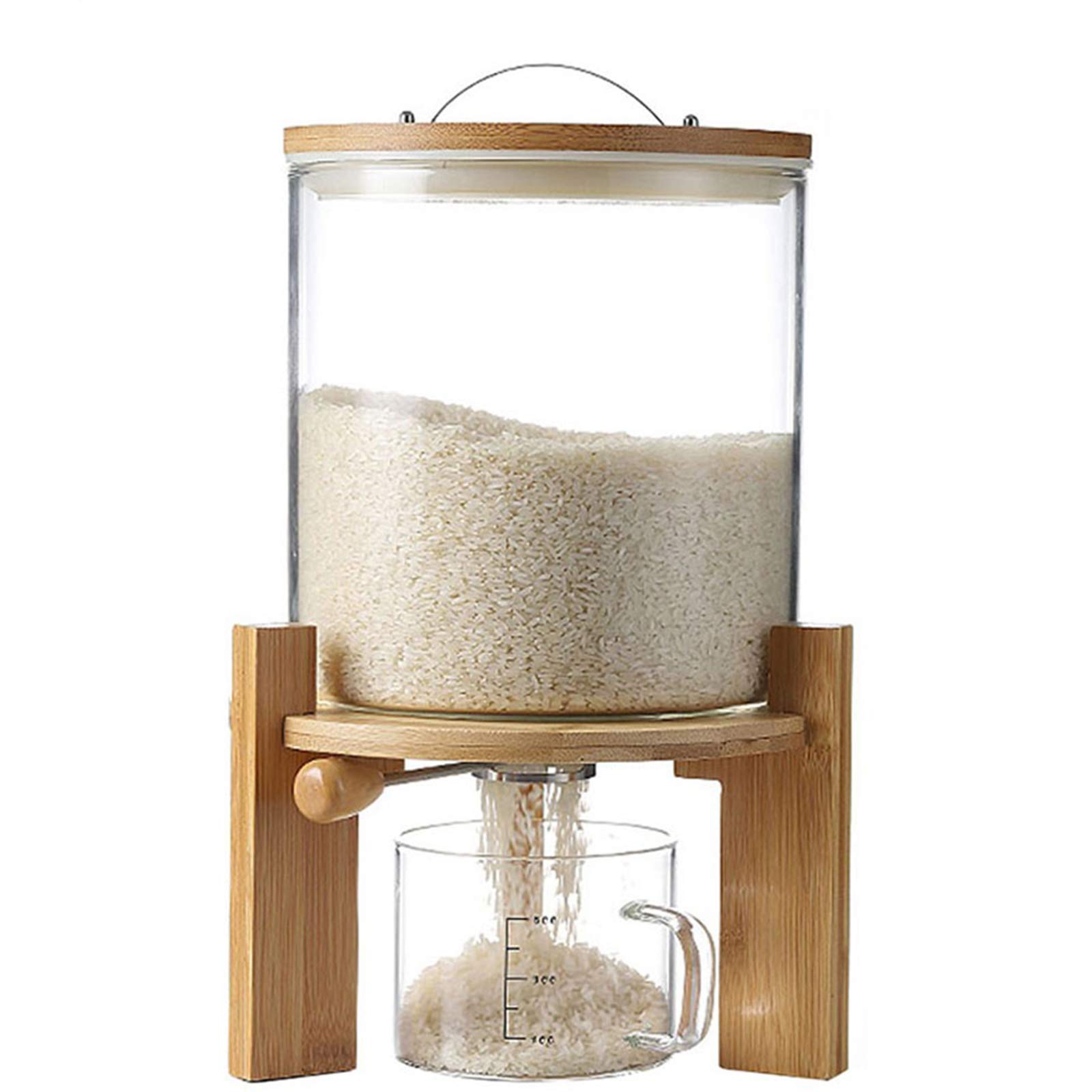 5L/8L Airtight Glass Flour and Cereal Storage Container with Wooden Stand - Perfect for Kitchen Organization & Pantry Storage | Ideal for Rice, Pasta, Dry Food Dispensing and Bulk Food Storage