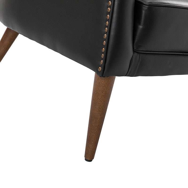**Casio Genuine Leather Barrel Chair with Wooden Legs – Stylish Accent Chair for Living Room, Office, or Lounge**