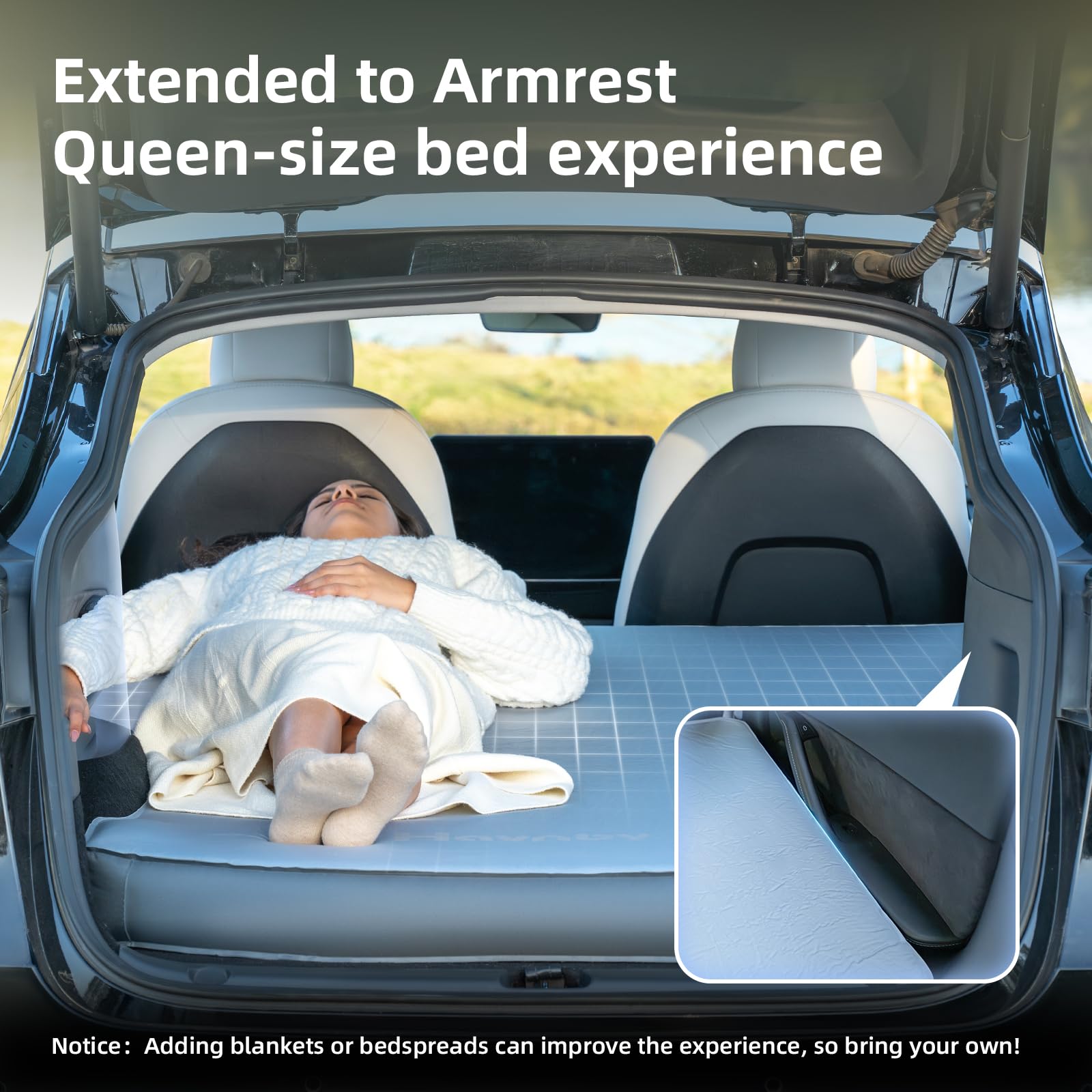 4.5 Inch Foam Mattress for Tesla Model S3XY - Full Size Bed with Vacuum Compression | Perfect for Road Trips, Camping, Job Shifts & Naps | Includes Cigarette Lighter Extension Cord & Eye Mask