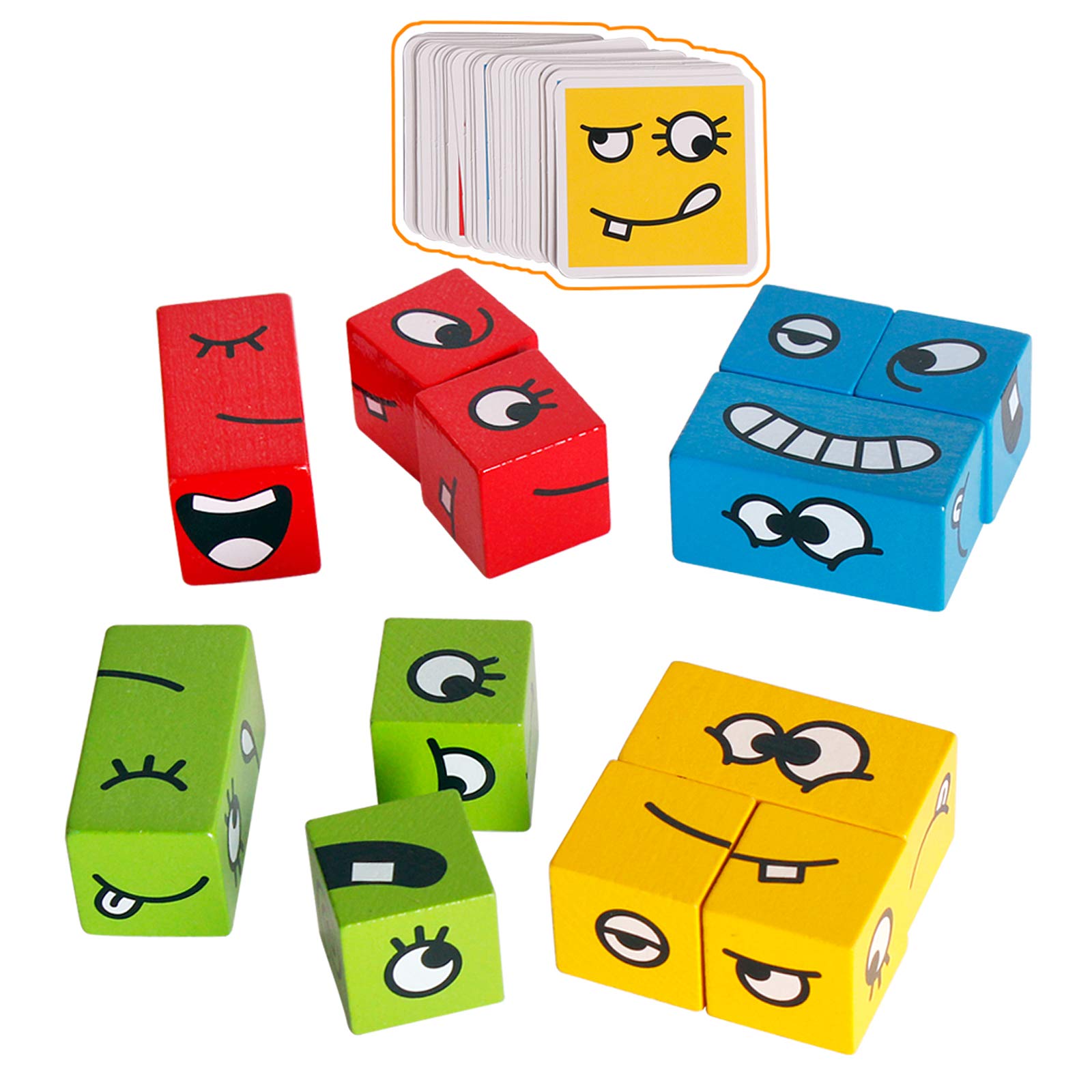 Wooden Matching Block Puzzles - Montessori Educational Building Cubes Toy for Kids Ages 3+ | STEM Learning Board Games for Preschool & Kindergarten Classroom