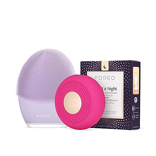 FOREO Skincare Bundle: LUNA 3 Facial Cleansing Brush for Sensitive Skin & UFO Mini Smart Mask Treatment Device with Night UFO Activated Mask 7-Pack - Perfect for At-Home Spa & Travel Skincare Routine