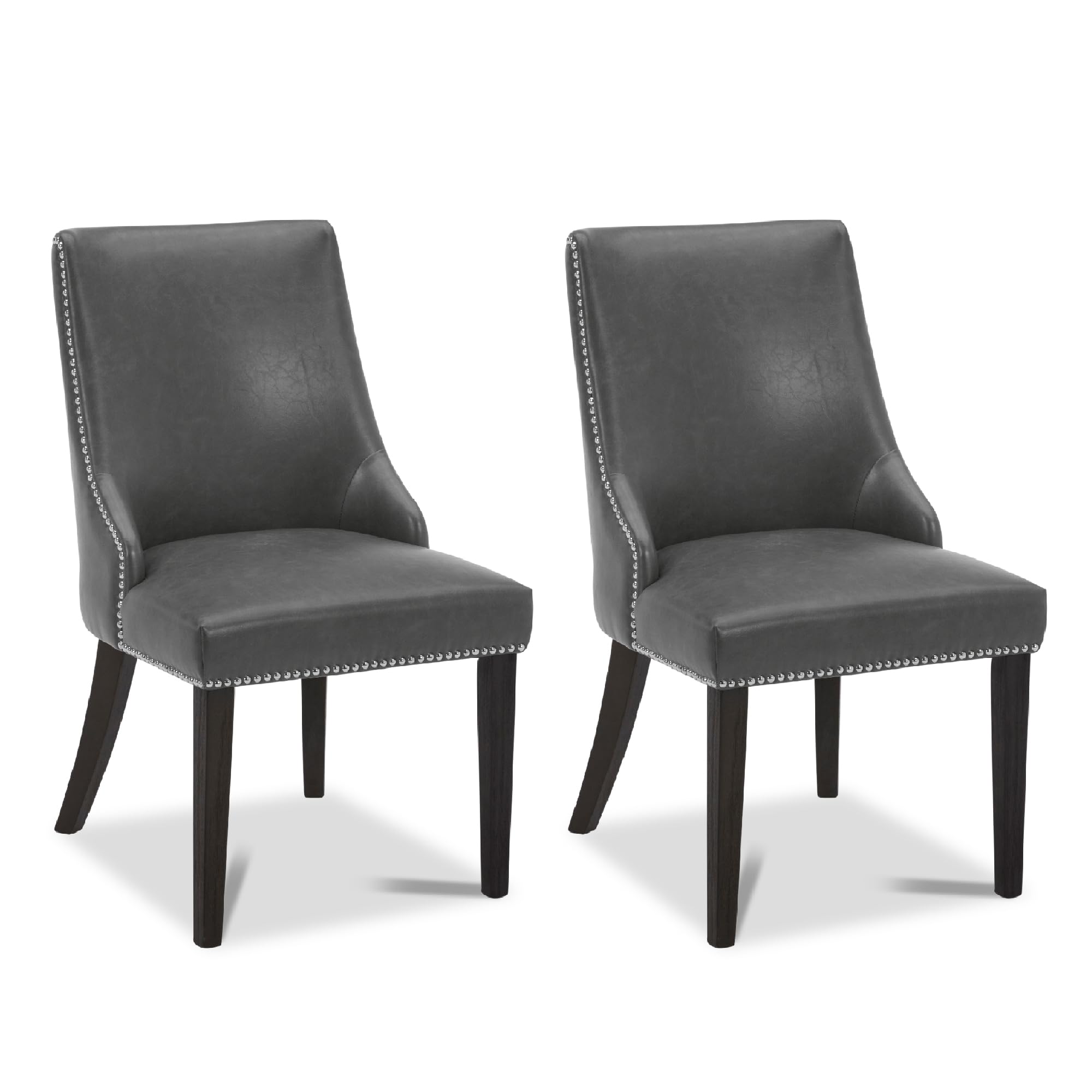Farmhouse Dining Chairs Set of 2 - Gray Faux Leather High Back Upholstered Chairs with Nailhead Trim for Kitchen, Dining Room & Breakfast Nook - CHITA Modern Countryside Style Seating