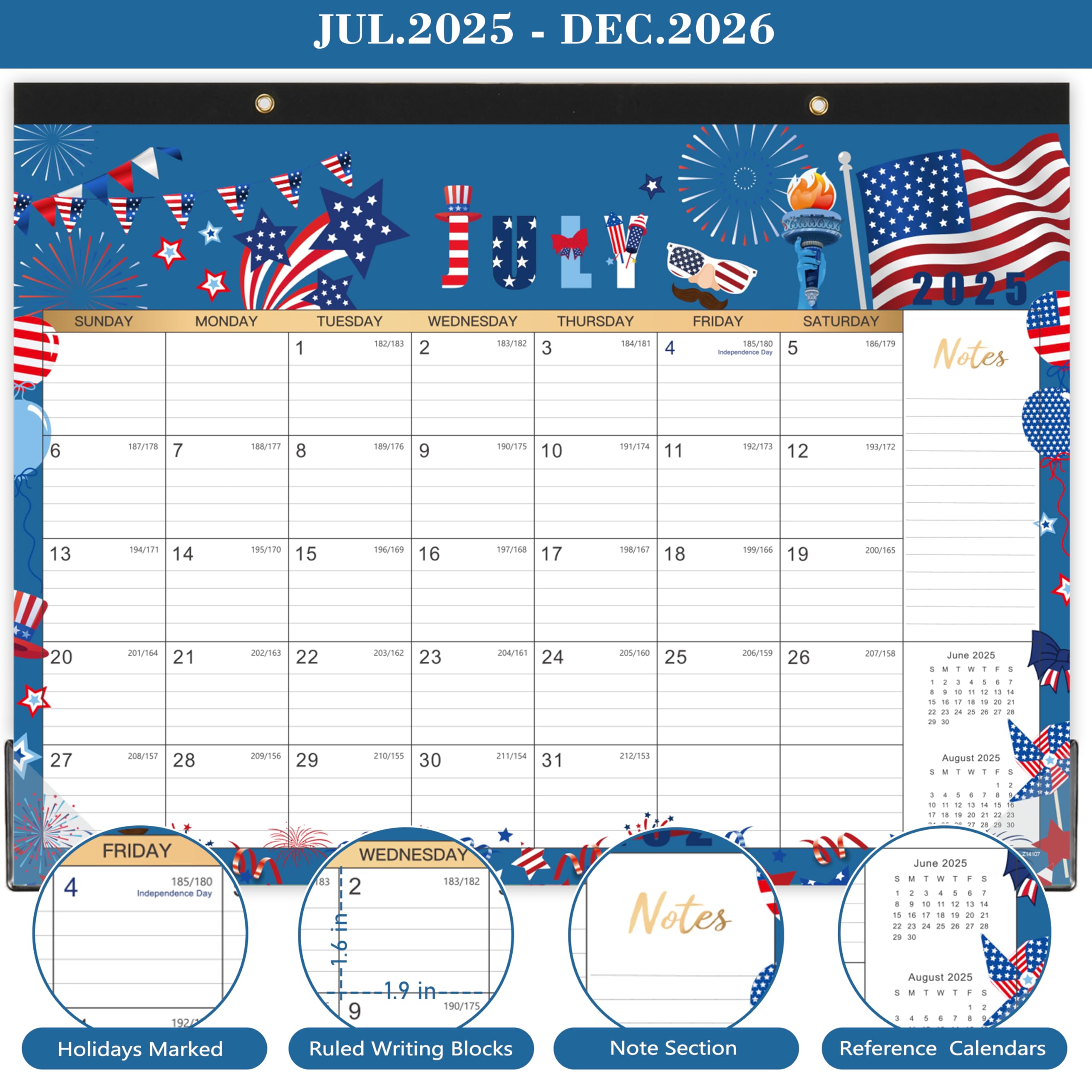 2025-2026 Monthly Desk Calendar (July 2025-December 2026) - 18-Month Large Format 17