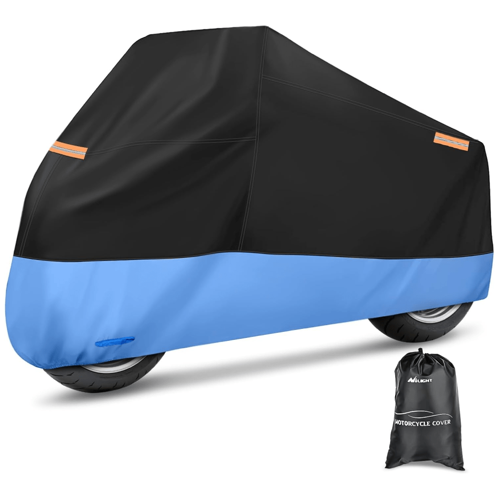Premium Motorcycle Cover with Lock Hole, Storage Bag & Reflective Strips - Fits Up to 96 Inch Bikes - Weatherproof Protection for Outdoor & Garage Storage