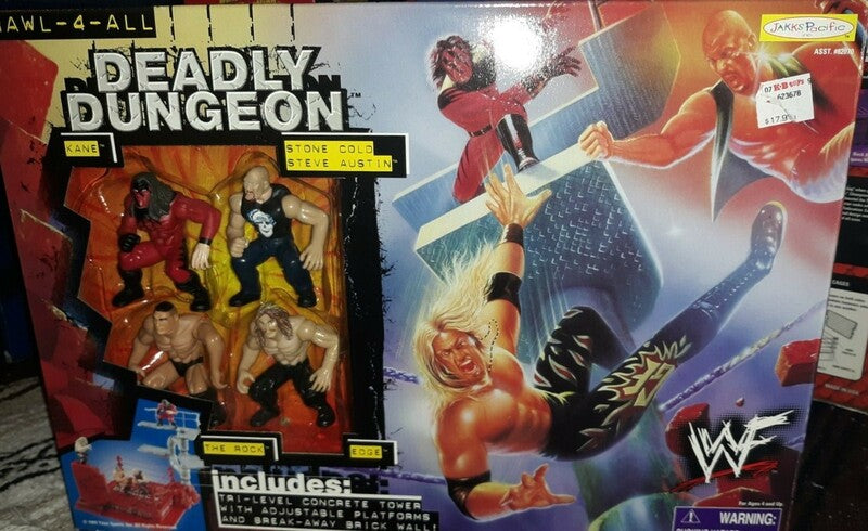 1999 WWF Jakks Pacific Brawl 4 All Deadly Dungeon Action Figures - Kane, Stone Cold Steve Austin, The Rock & Edge - Wrestling Collectibles for Display & Play