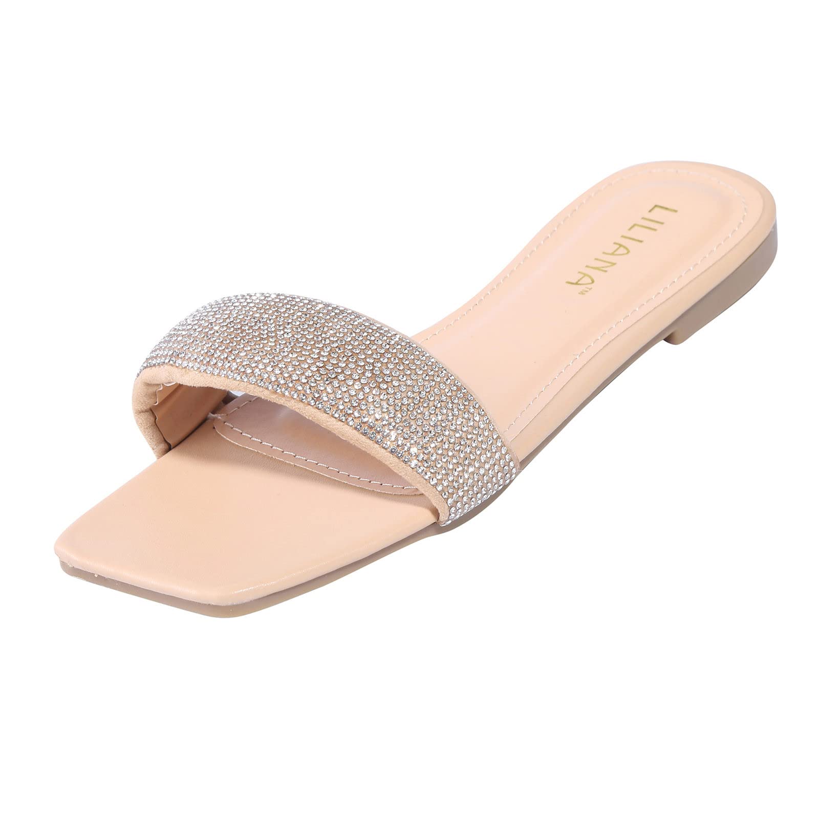 Bohemian Crystal Flat Slippers Sandals for Women - Comfortable Casual House Shoes for Lounge, Spa, and Indoor Wear