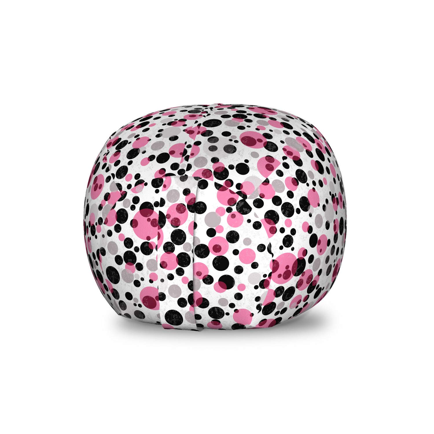 Ambesonne Pink and Grey Storage Toy Bag Chair - Washable Stuffed Animal Organizer with Retro Bubbles Circle Dots Design - Perfect for Kids' Room, Nursery, Playroom & Toy Storage (Small Size, Grey Pink Black)