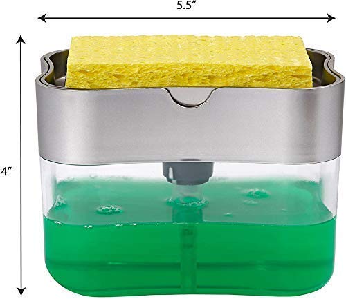 DIYASHI® 2-in-1 Unbreakable Soap Dispenser with Sponge Holder - Plastic Liquid Container for Bathroom, Kitchen & Dishwasher - Ideal for Hand Soap, Dish Soap & Cleaning Solutions