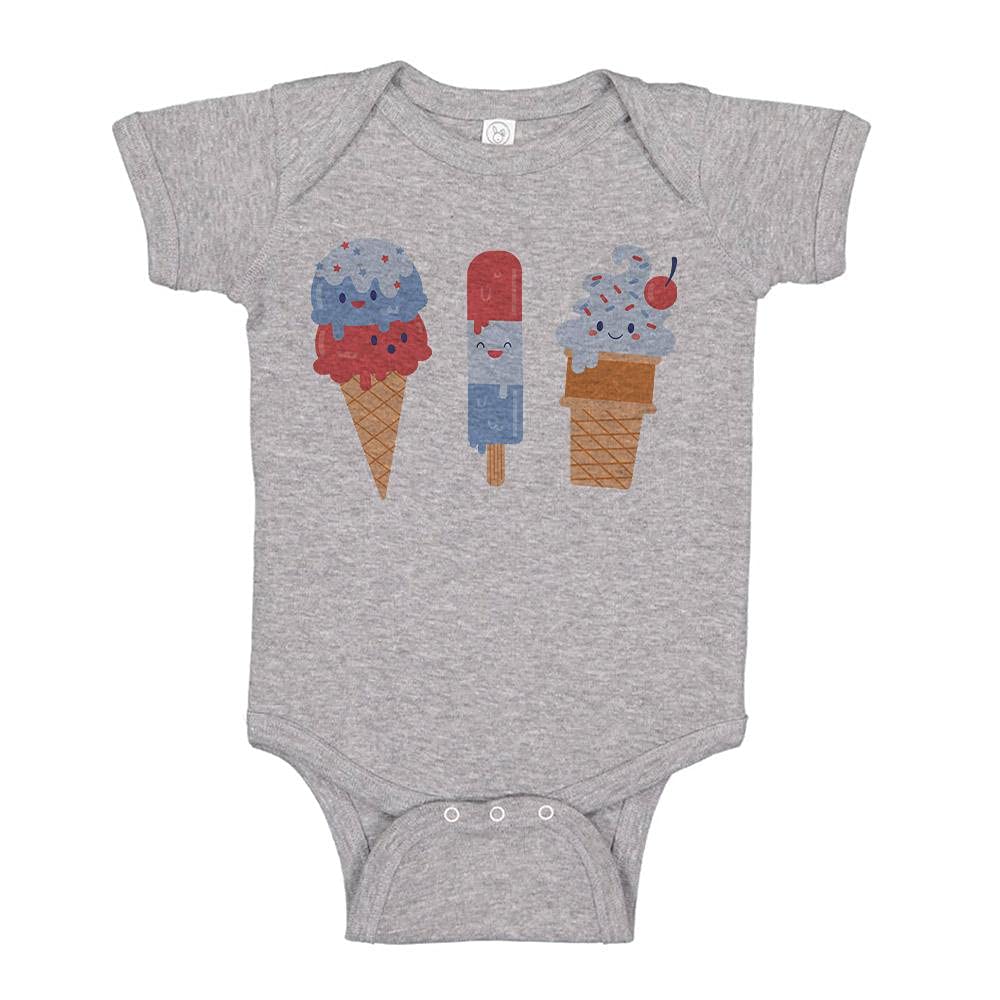 TATY Patriotic Ice Cream Baby Bodysuit for Kids & Infants - Perfect for 4th of July, Memorial Day & Family Celebrations