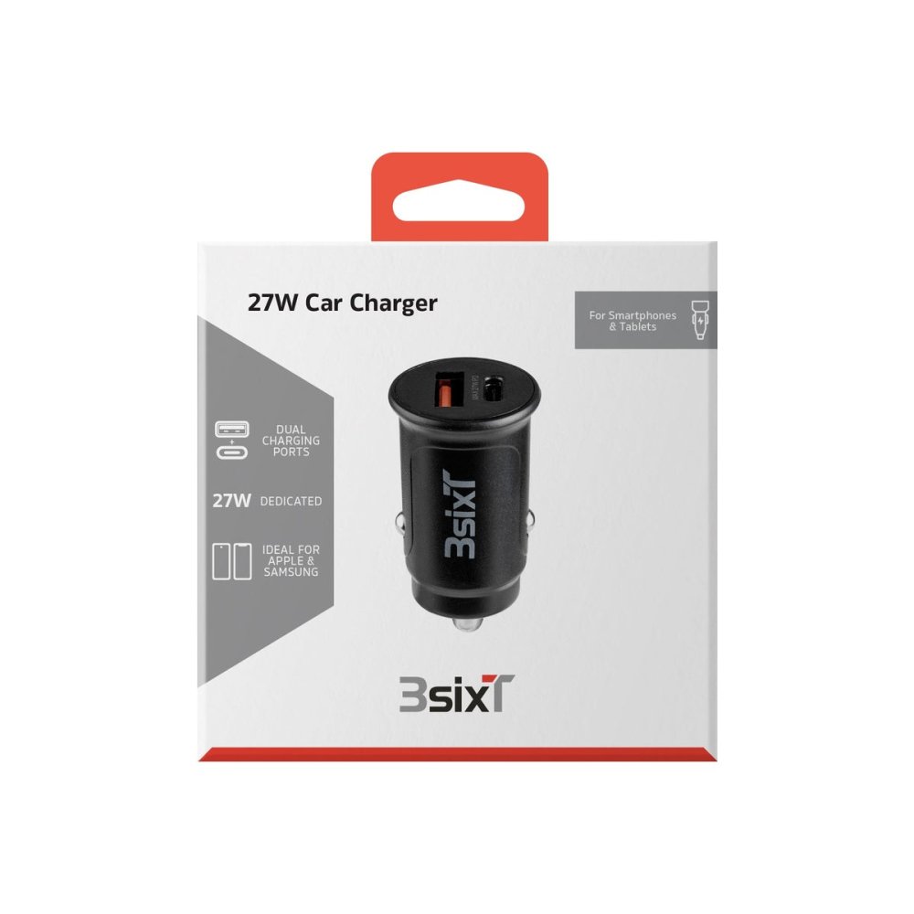 3sixT 27W Dual USB Car Charger - Fast QC3.0 USB C & USB A Ports for iPhone, Samsung, Android Phones - Perfect for Road Trips & Commuting