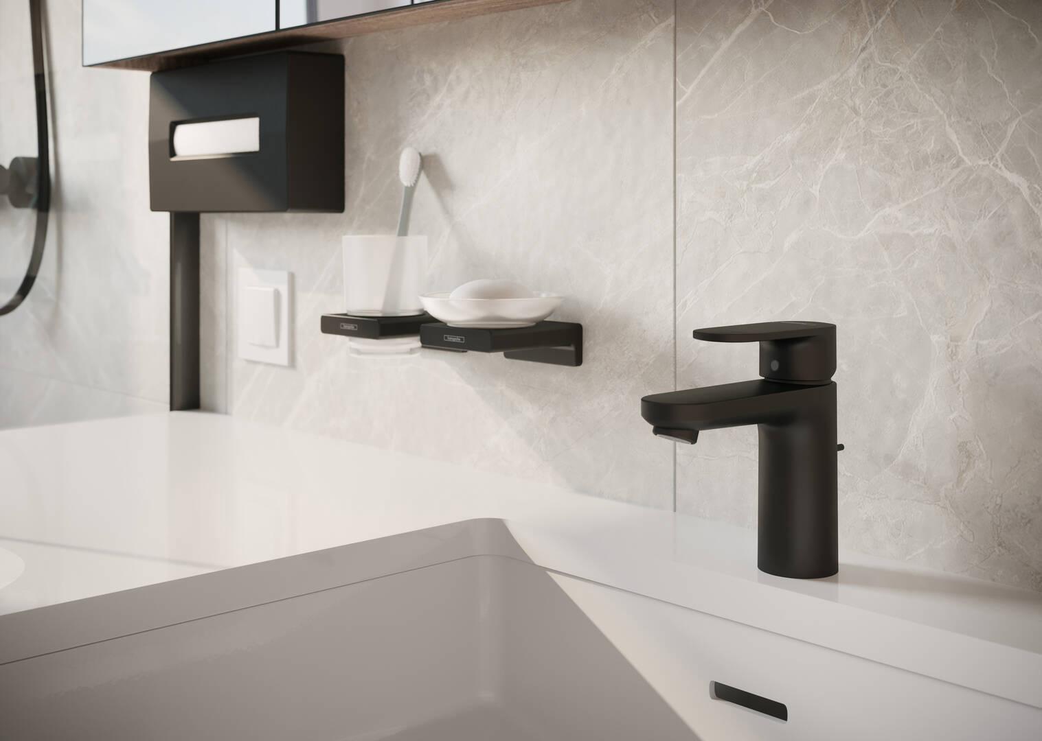AddStoris Soap Dish - Matte Black 41746670 by Hansgrohe | Modern Bathroom Organizer for Showers & Sinks