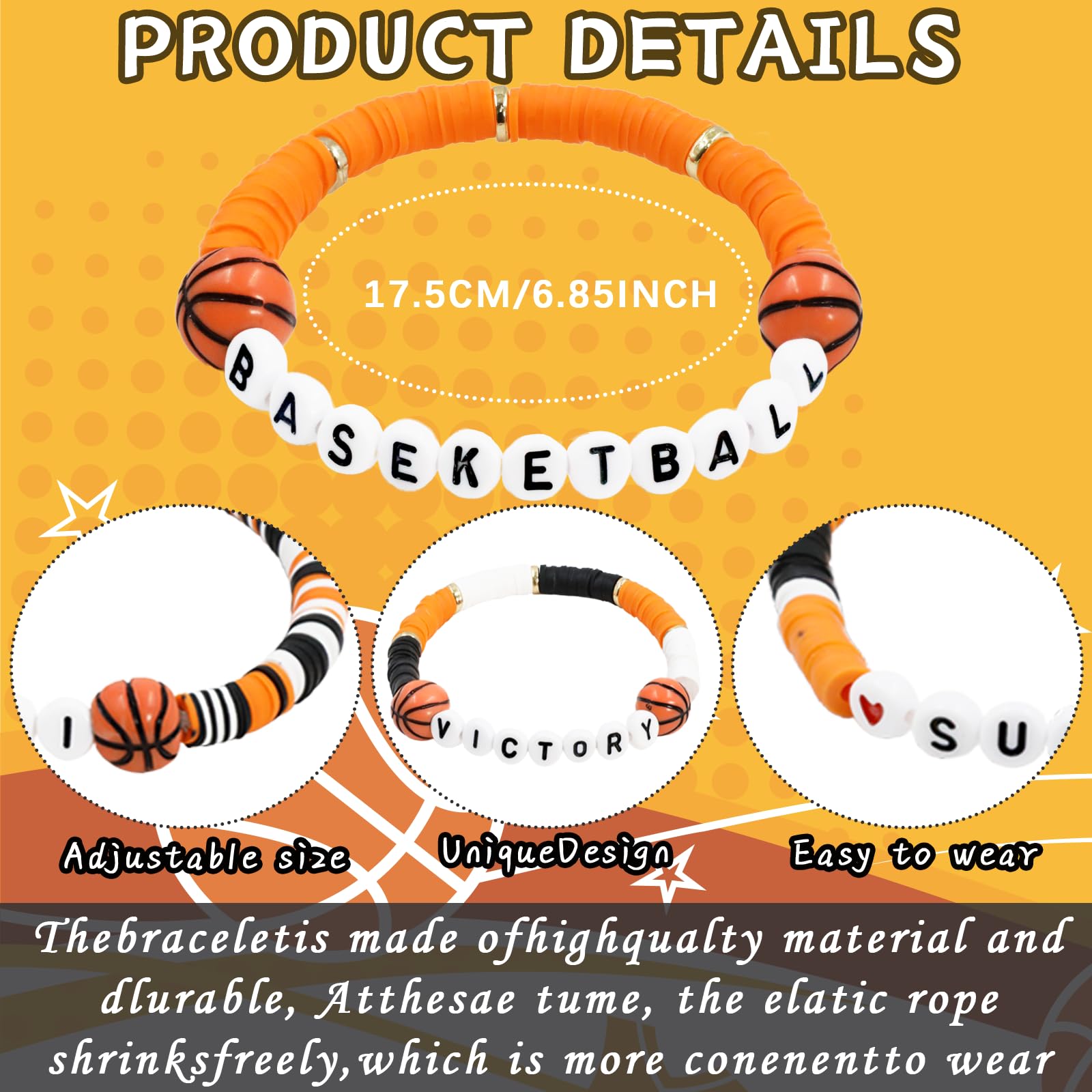 48pcs Sports Charm Bracelets - Adjustable Beaded Clay Bracelets for Soccer, Softball, Basketball Players | Perfect Sports Gifts for Teens & Adults | Great for Game Days, Team Events & Fan Appreciation