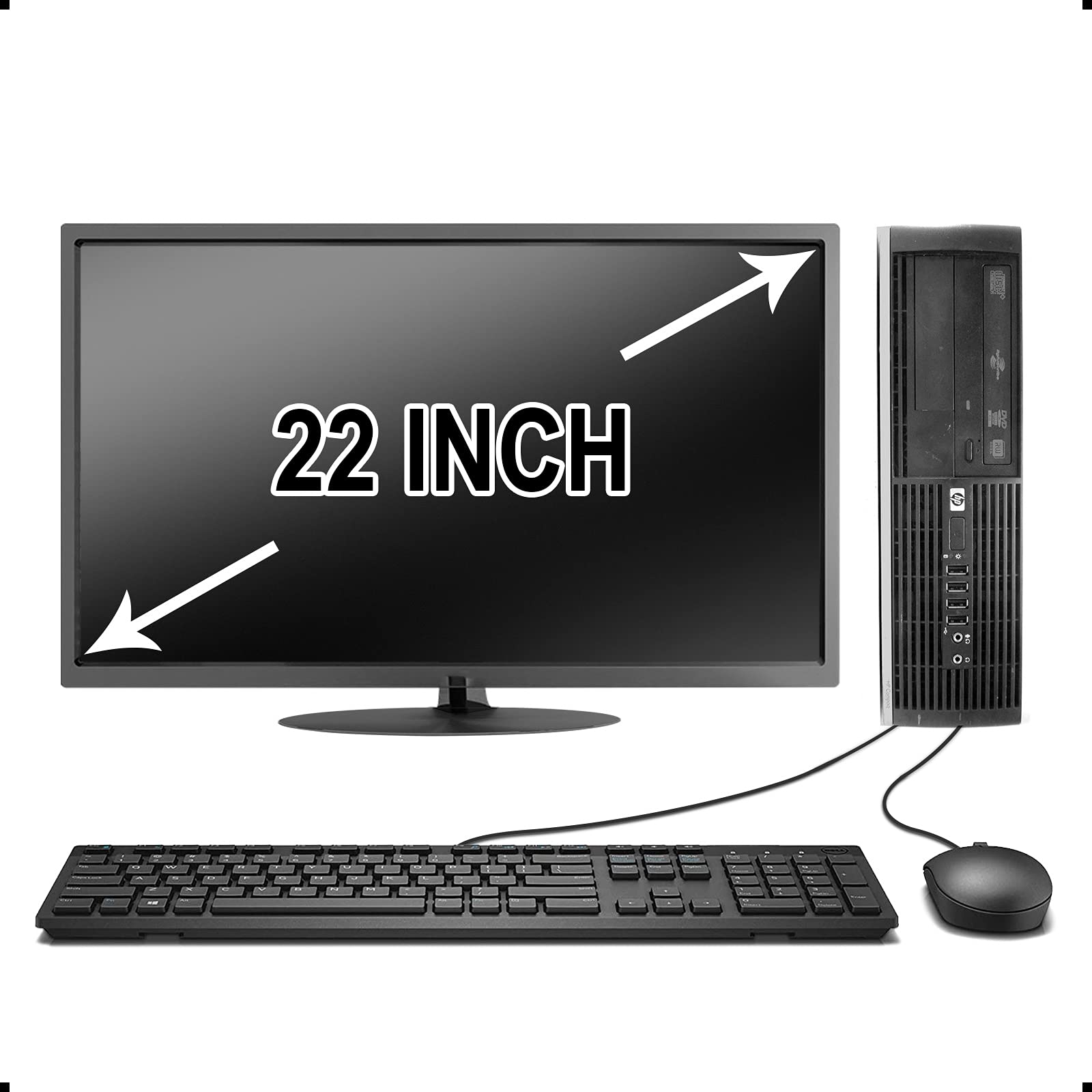 HP Elite Desktop Computer - Intel Core 2 Duo 2.9GHz, 8GB RAM, 500GB HDD, WiFi, Windows 10 (Renewed) with 22