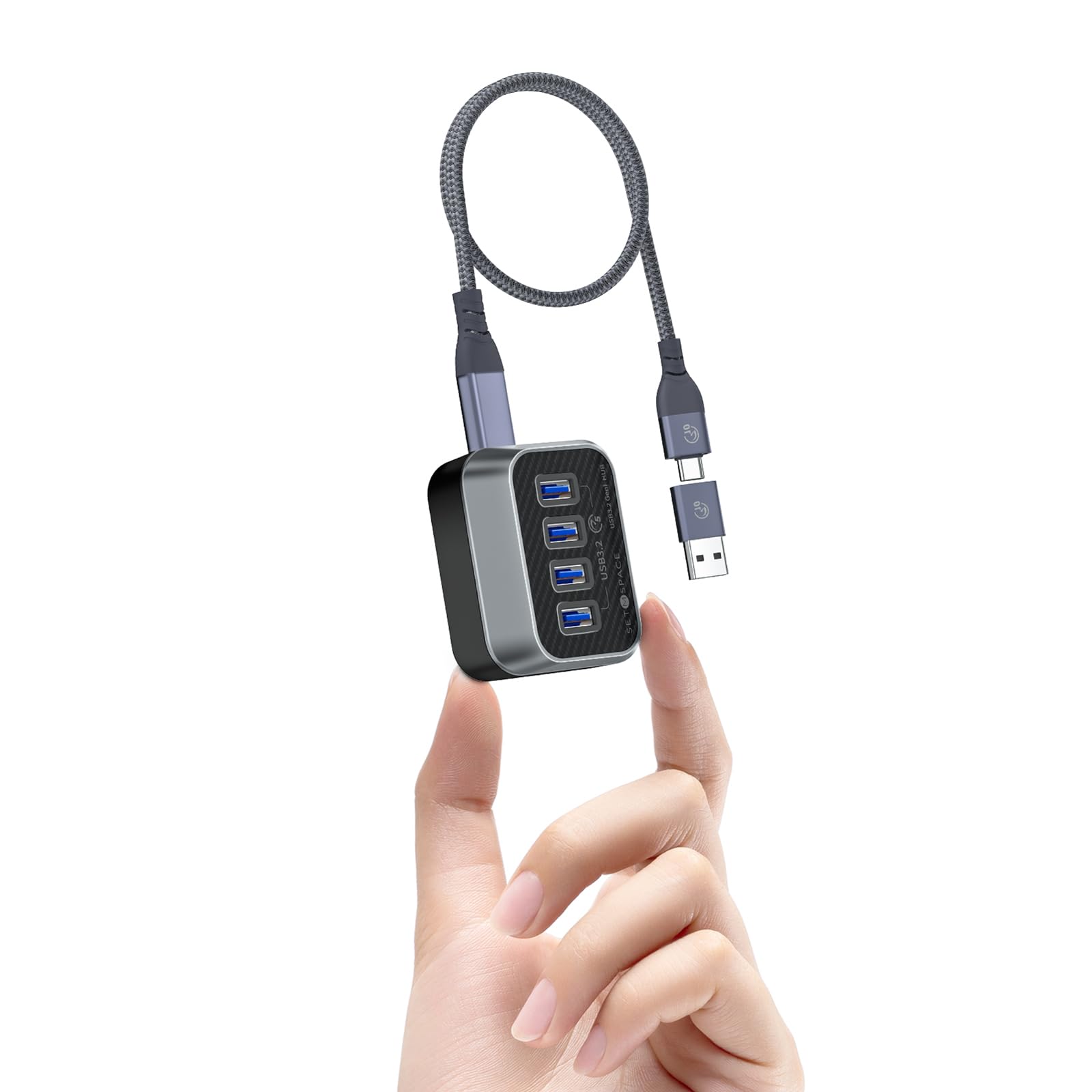 SETMSPACE USB 3.0 Hub 5Gbps - 2-in-1 Cable for Laptop, PC, MacBook - Home & Office Use