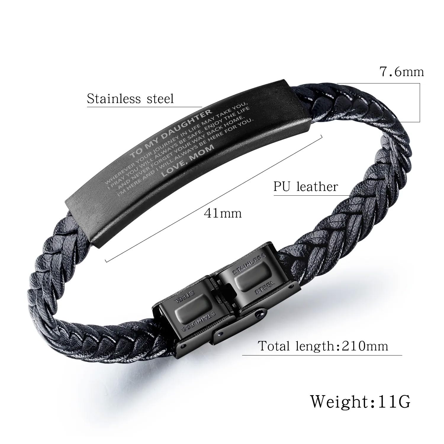 Engraved Adjustable Leather Bracelet for Women - Inspirational Gift from Mom to Daughter for Christmas, Birthday - 'Wherever Your Journey Takes You' Message - Perfect for Daily Wear, Special Occasions & Meaningful Moments