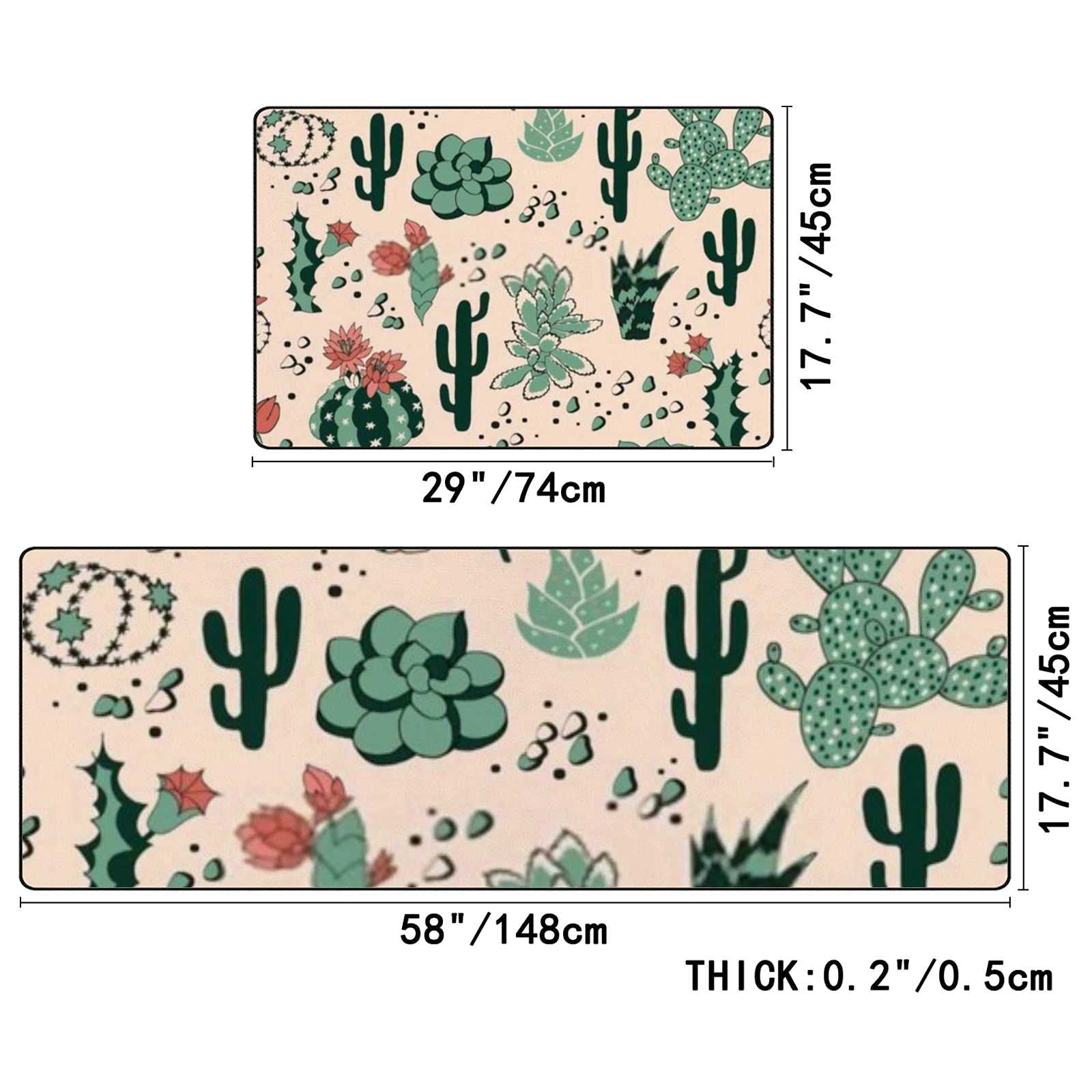 2-Piece Anti-Fatigue Kitchen Rugs Set - Non-Slip Washable Floor Mats with Succulent Flower Design for Comfortable Standing in Home & Kitchen - Perfect for Cooking, Dishwashing & High-Traffic Areas