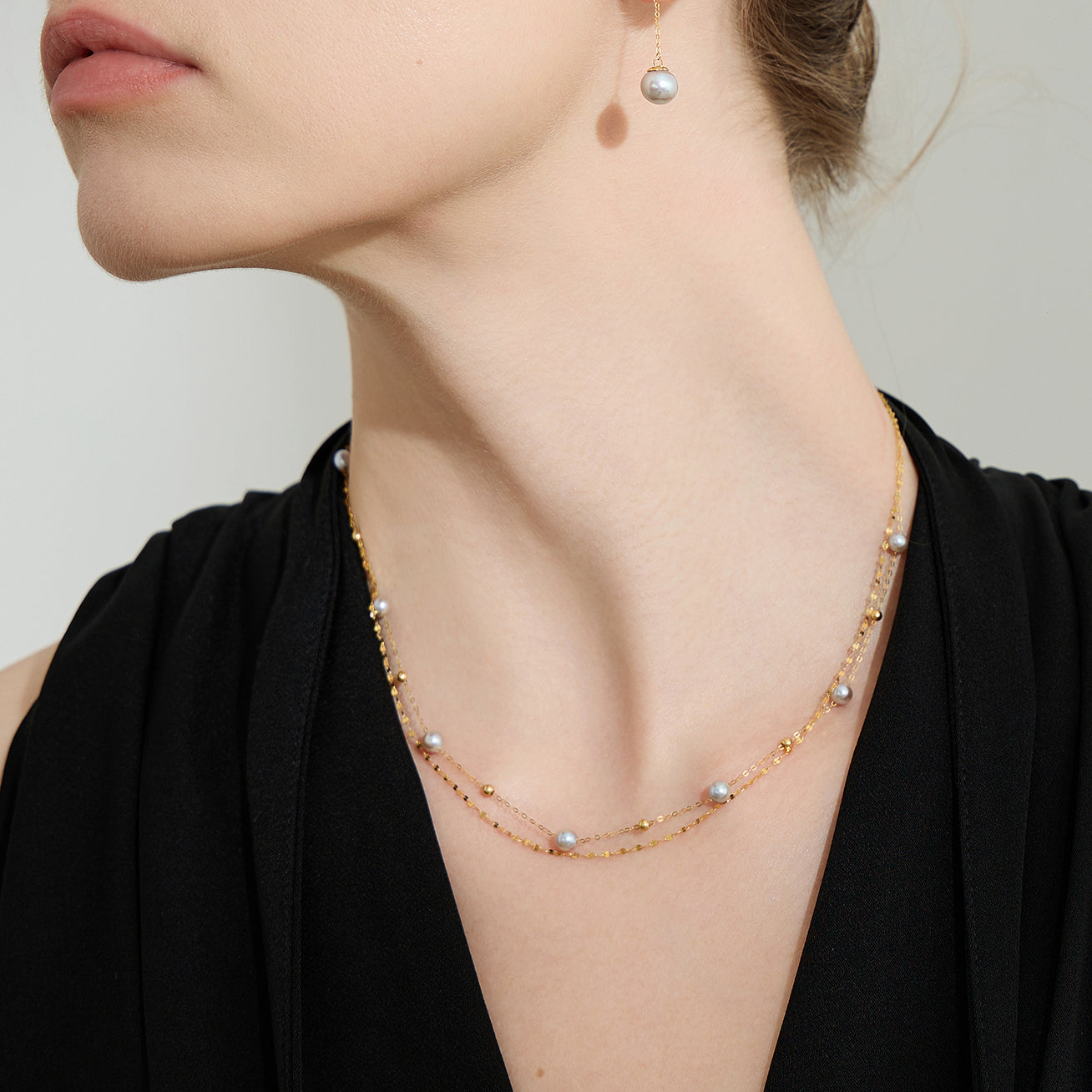 18K Solid Gold Silver Blue Akoya Pearl Necklace for Women - Elegant Jewelry Gift for Wedding, Anniversary & Special Occasions - KN00224