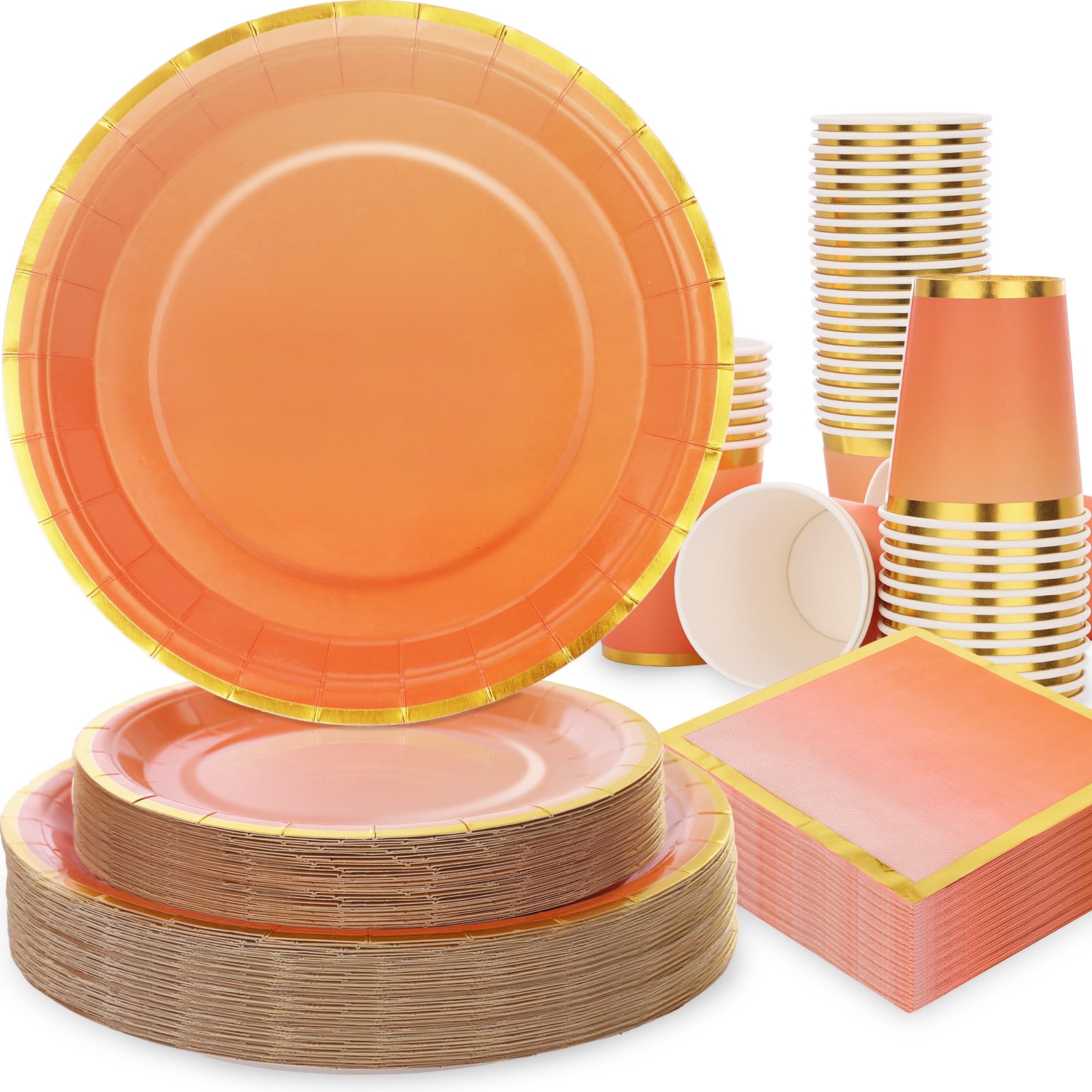 200Pcs Orange Party Plates & Napkins Set - Fall Birthday Party Supplies, Halloween & Thanksgiving Decorations - Perfect for Autumn Celebrations, Baby Showers, and Seasonal Gatherings