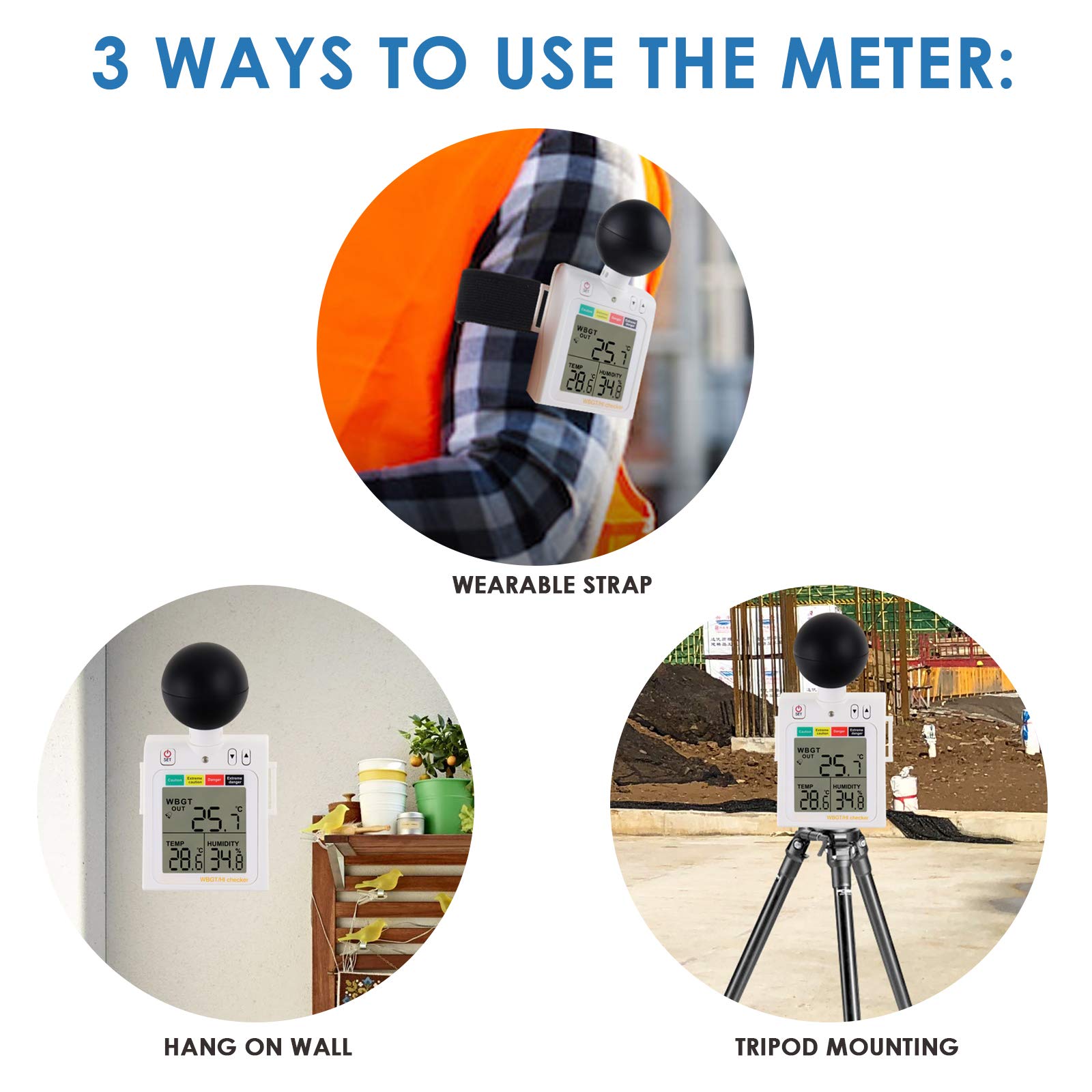 Digital Heat Stress Meter - Handheld Temperature & Humidity Monitor for Workplace Safety, Outdoor Activities & Industrial Use