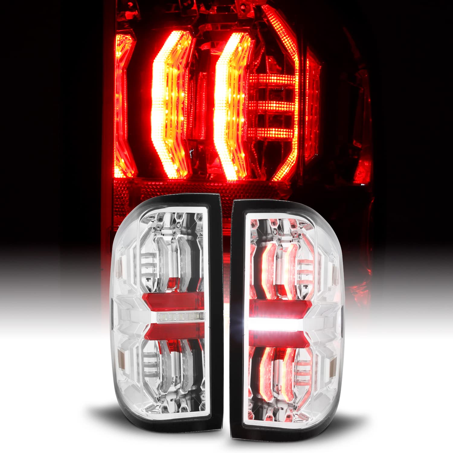 AKKON 3D LED DRL Chrome Tail Lights for 2014-2018 Chevy Silverado 1500/2500HD/3500HD - Halogen Replacement, Left & Right Pair - Upgrade Your Truck's Style & Night Visibility