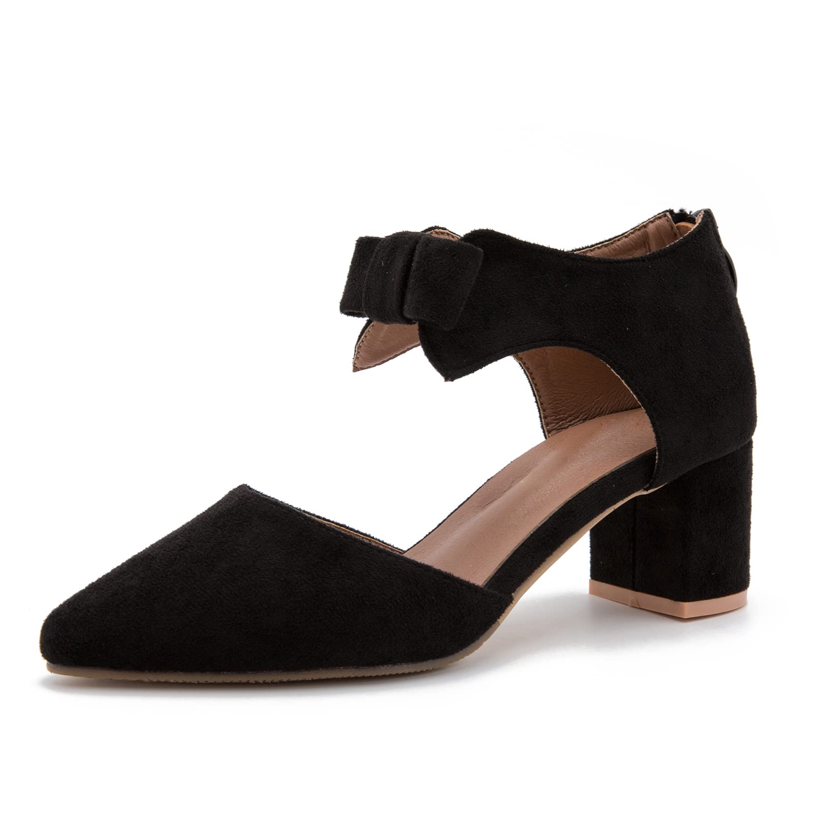 Women's Chunky Low Block Heel Bow Pumps - Closed Toe Ankle Strap Wedding Shoes for Bride, Bridesmaid & Special Occasions | Perfect for Weddings, Parties & Formal Events