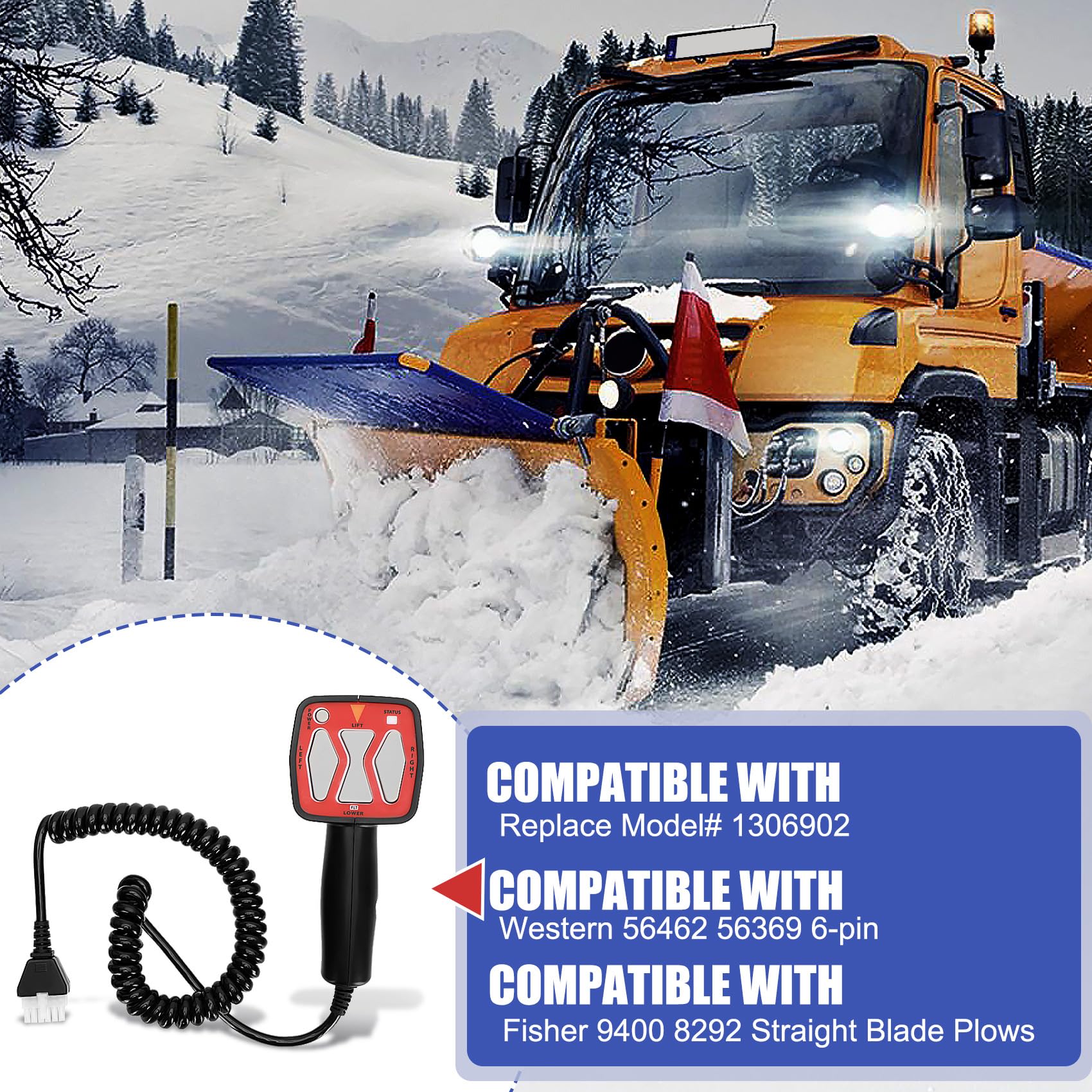 Western 56462 & Fisher 9400 & SAM 1306902 Compatible 6-Pin Snowplow Handheld Controller - Perfect for Winter Snow Removal on Trucks and ATVs
