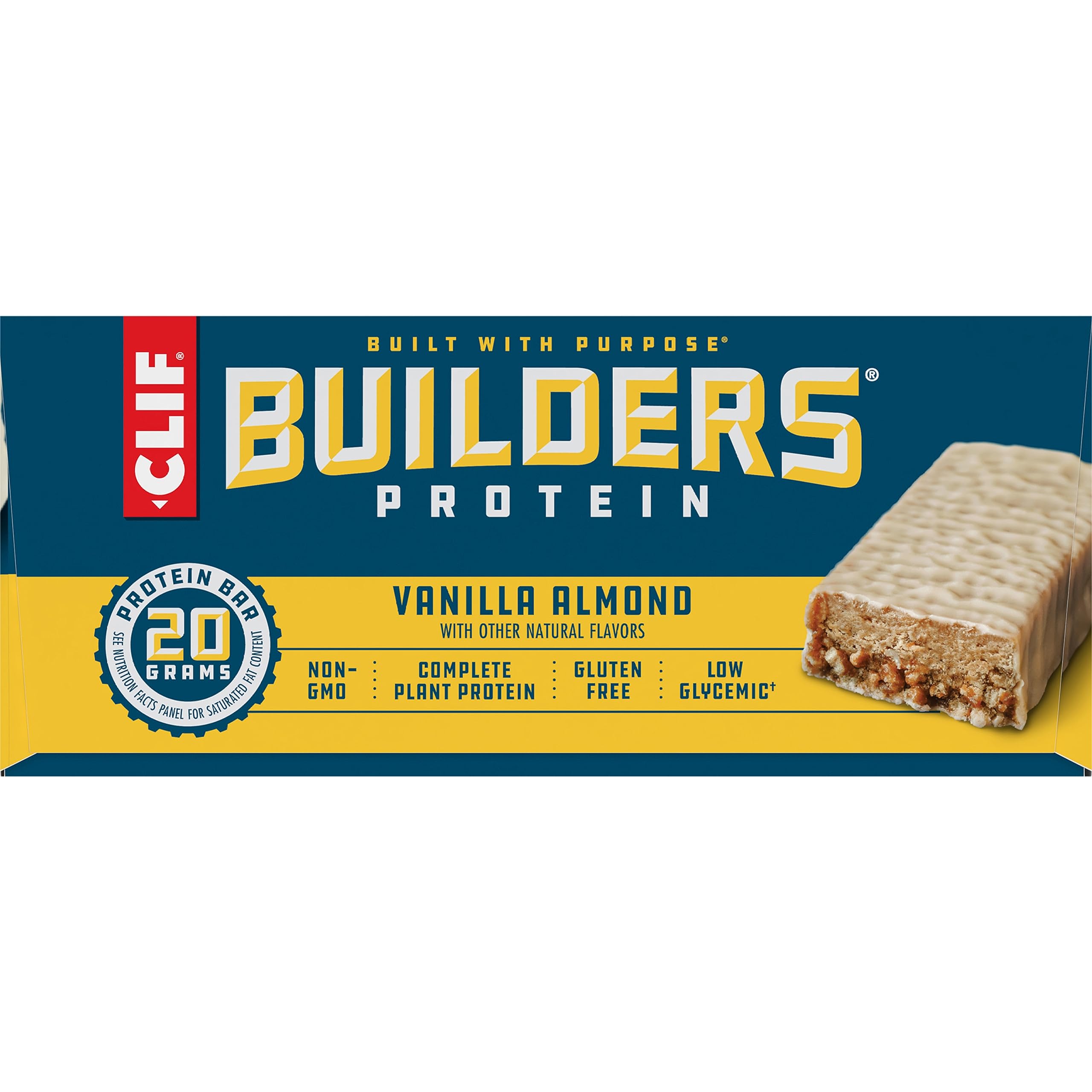 CLIF Builders Protein Bars - Vanilla Almond Flavor, 20g Plant-Based Protein, Gluten Free, Non-GMO, Low Glycemic - 2.4oz (12 Pack) - Perfect for Post-Workout Recovery, Hiking Snacks & On-the-Go Nutrition