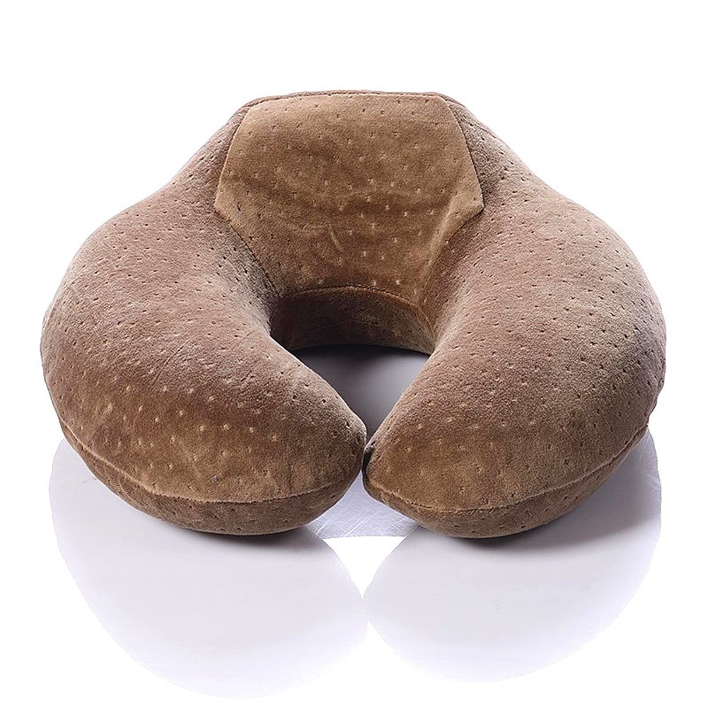 Memory Foam Travel Pillow - Solid Color Neck Support Cushion for Airplane, Car & Home Sleeping (Coffee) - Perfect for Long Flights, Road Trips & Office Naps