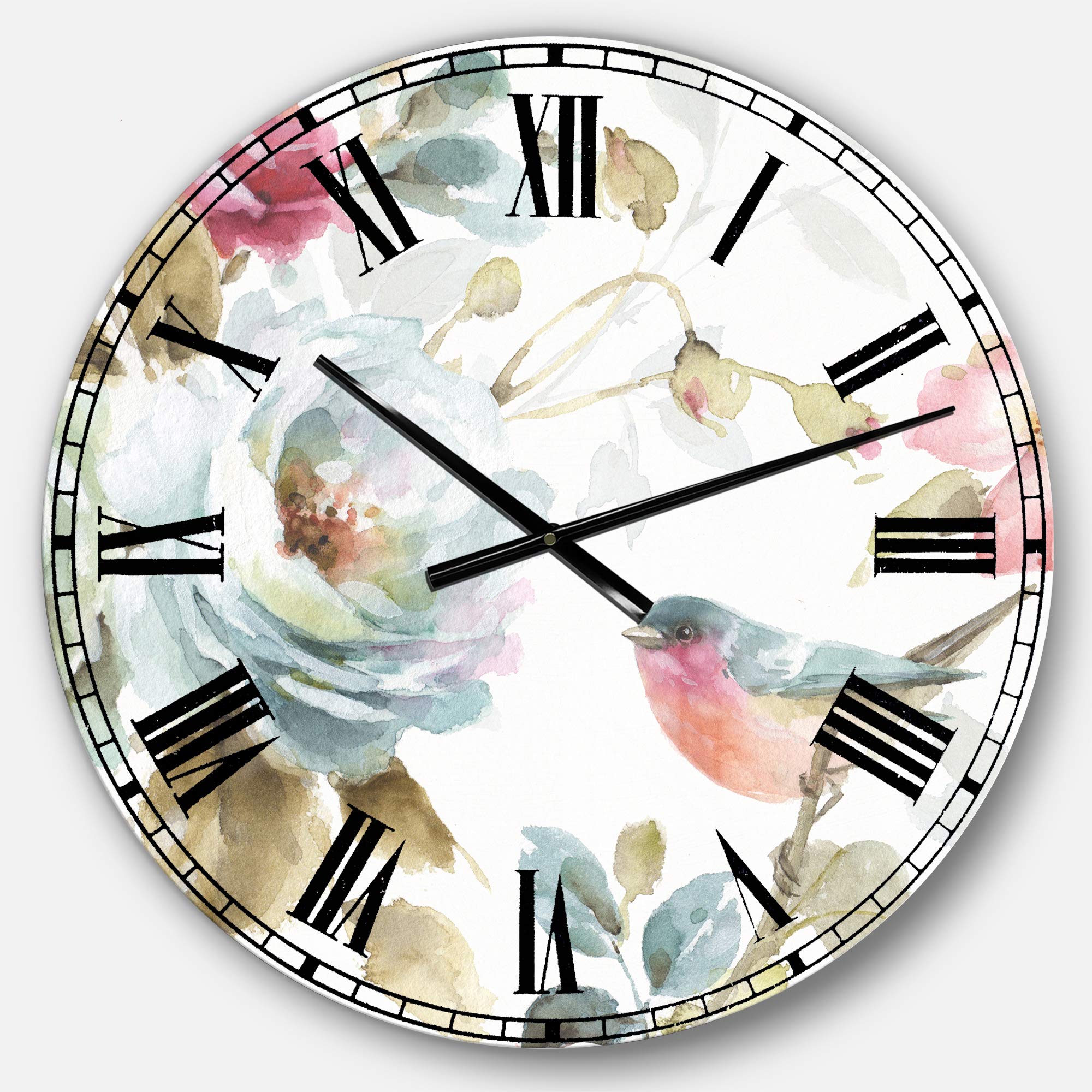 Designart Romantic Bird Wall Art - Traditional Round Metal Wall Clock for Home Decor, Living Room, Bedroom & Office | Perfect for Nature-Inspired Interiors & Gift Giving