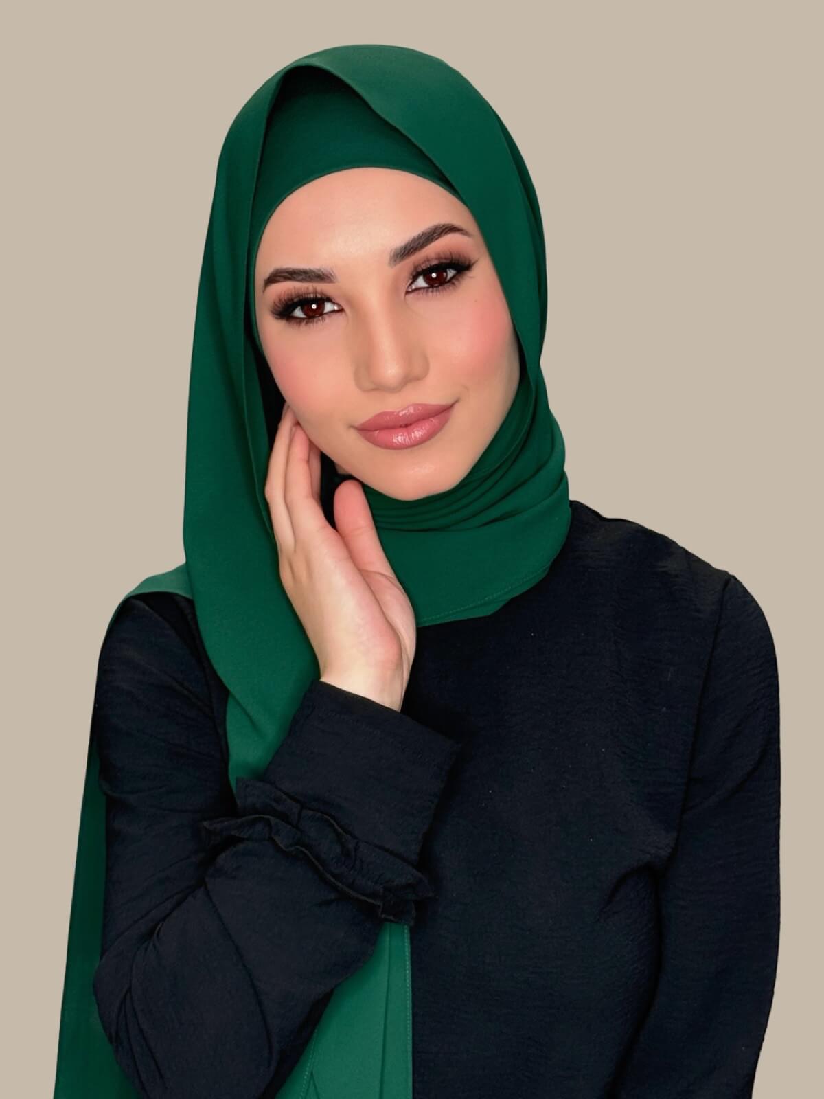 Elegant Deep Green Chiffon Hijab Set - Soft & Breathable Scarf for Women - Perfect for Daily Wear, Prayer, and Special Occasions