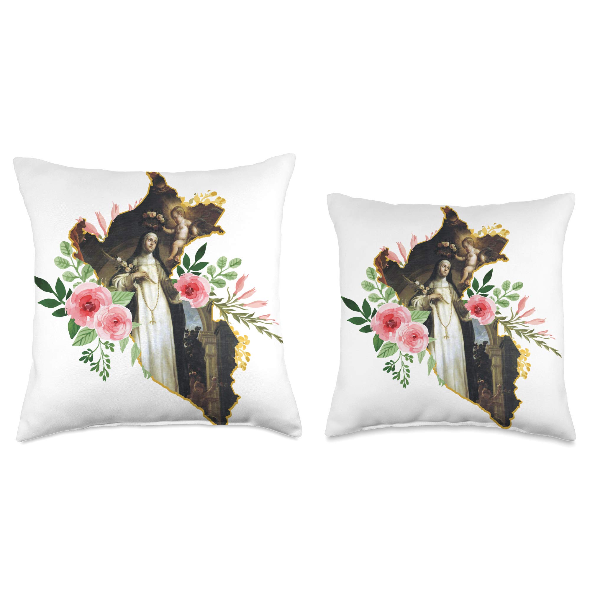 St. Rose of Lima Catholic Saint Throw Pillow - Religious Home Decor & Peru Inspired Gift for Church, Prayer Room, or Catholic Household