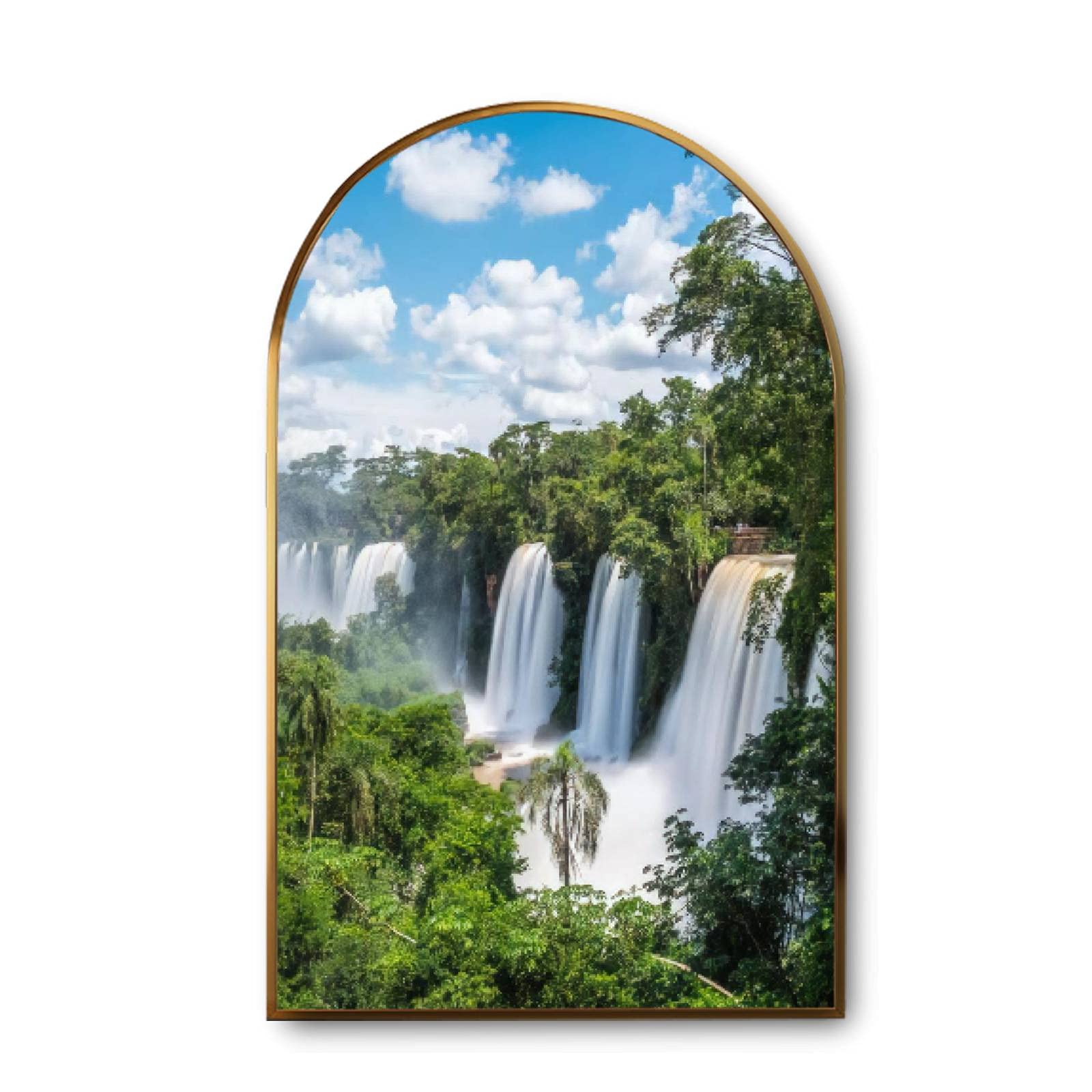 Large Canvas Wall Art - Iguazu Falls Landscape Painting on Argentina-Brazil Border, Golden Framed Modern Giclee Print for Living Room Decor | Nature Scenery Home Office Wall Decor