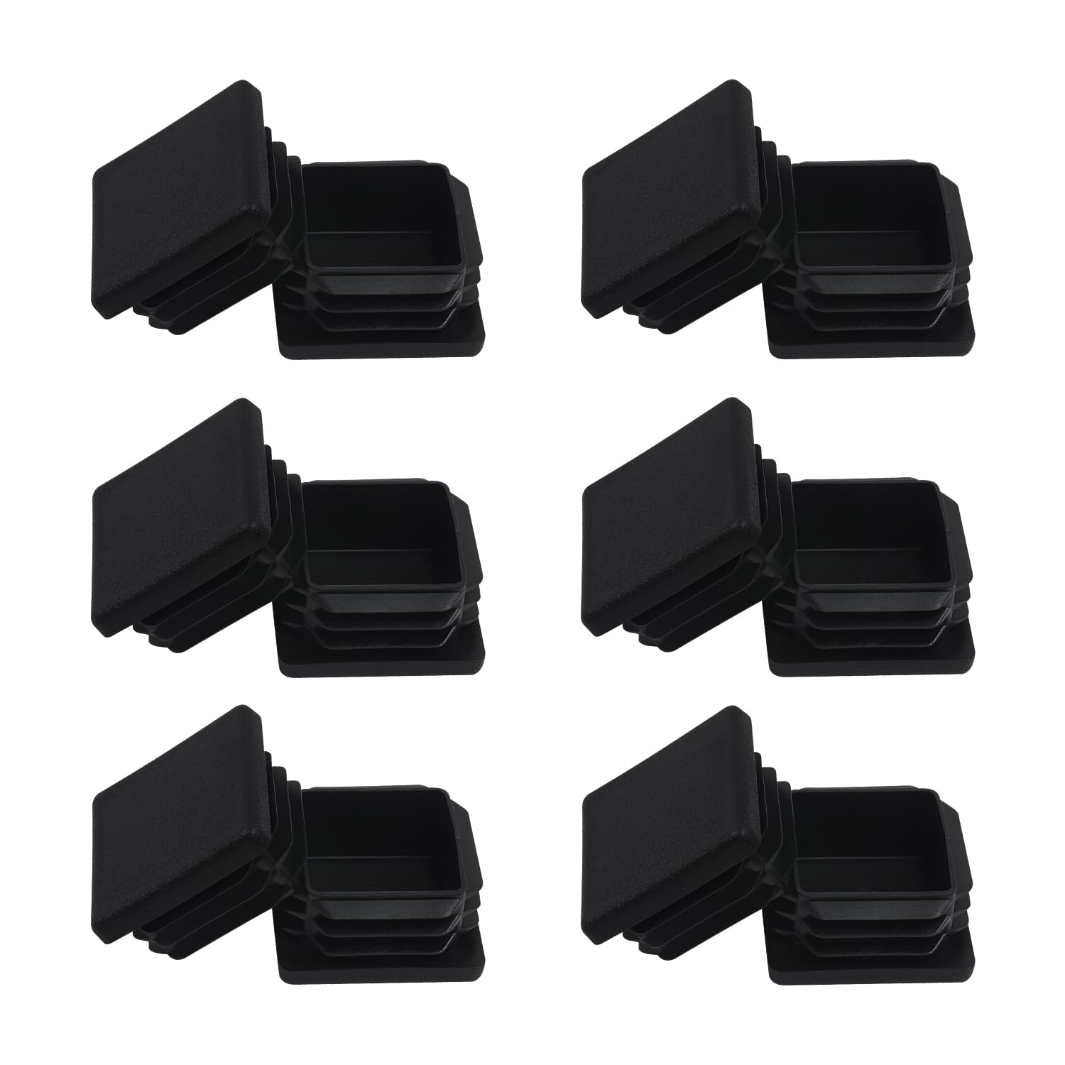 1.25 Inch Square Tube End Caps - 12 Pack Black Plastic Plugs for 1 1/4