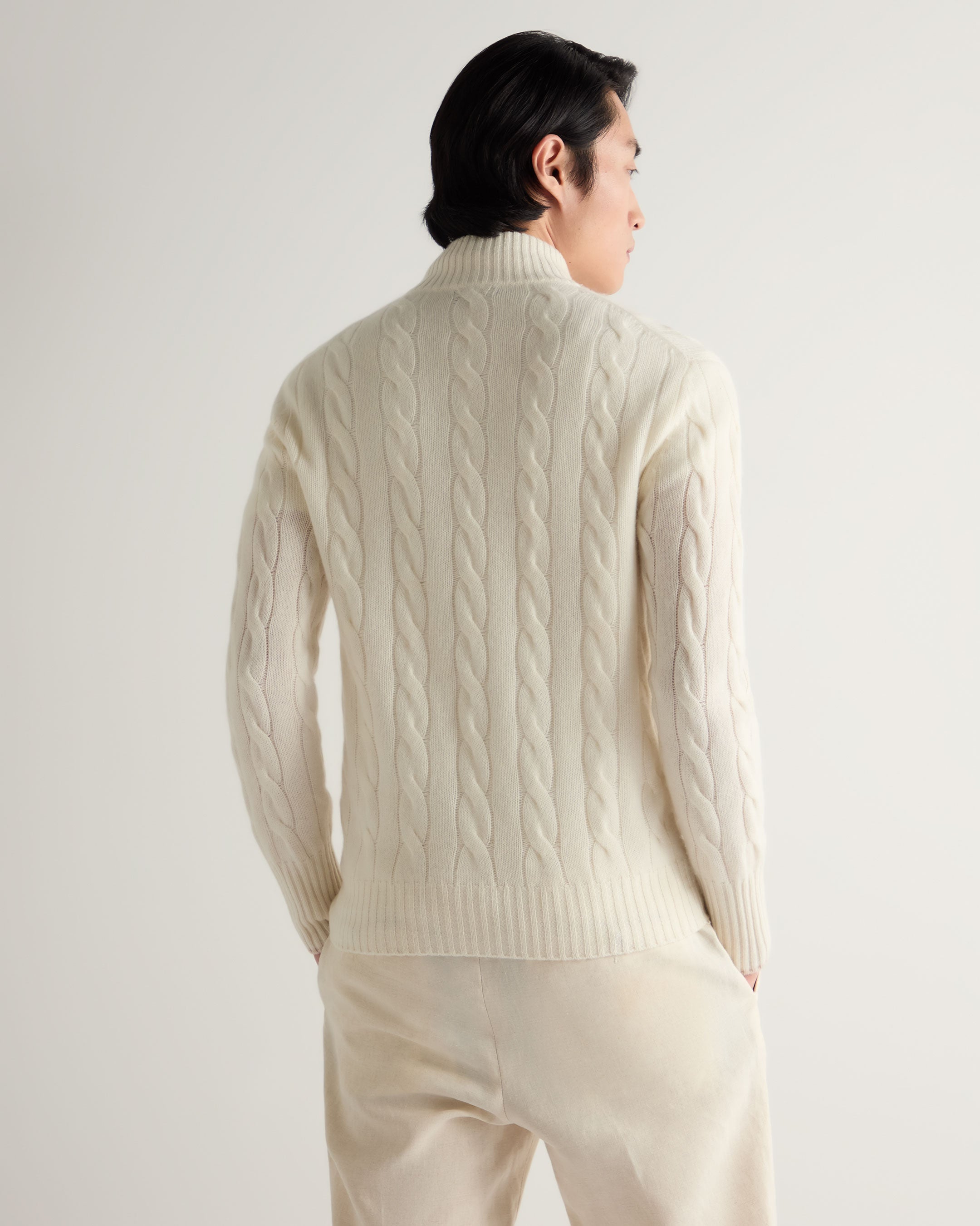 Premium Men's Jermyn Cable Knit Cashmere Cardigan Sweater - Ivory White | Soft Winter Warm Pullover for Office, Casual & Holiday Outfits