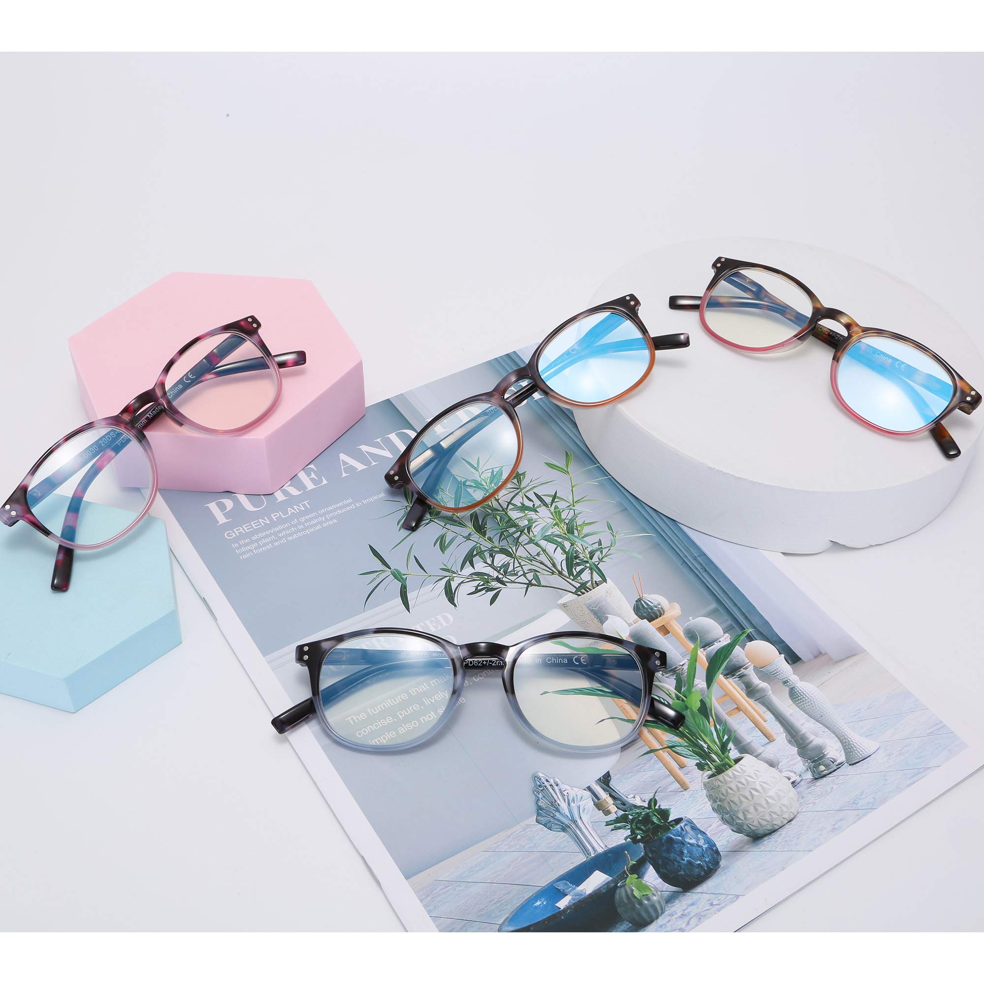 EYEGUARD 4 Pack Blue Light Blocking Reading Glasses with Spring Hinge - Women's Readers for Computer Use, Office Work & Screen Time Protection