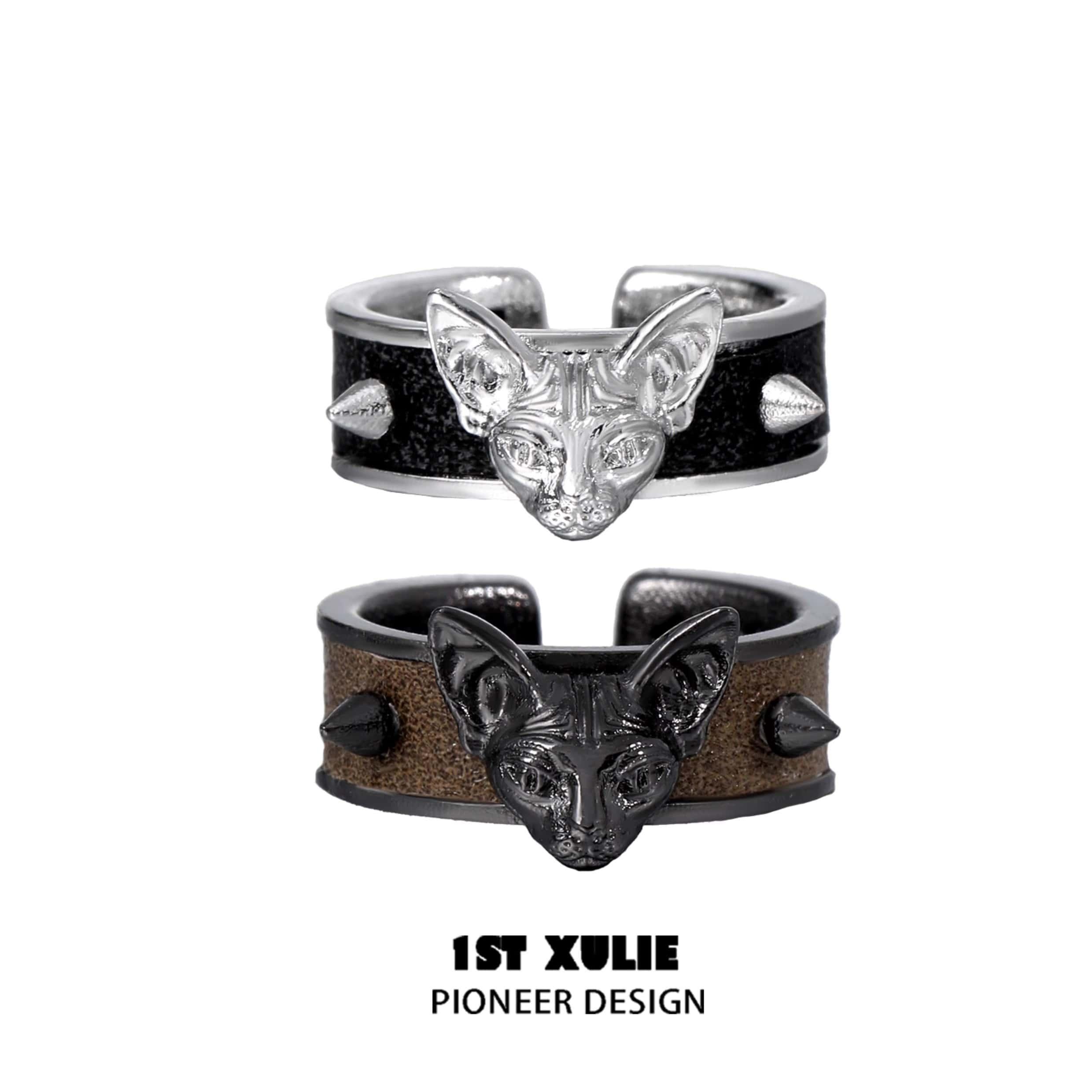 18K Platinum Plated Leather Bezel Ring for Women - Elegant Cat's Gaze Design Jewelry Gift for Her | Perfect for Date Night, Anniversary & Special Occasions