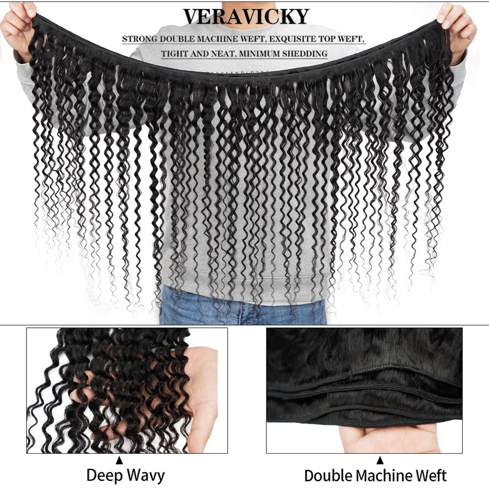 Brazilian Virgin Deep Wave Human Hair Bundles 3 Pack (20