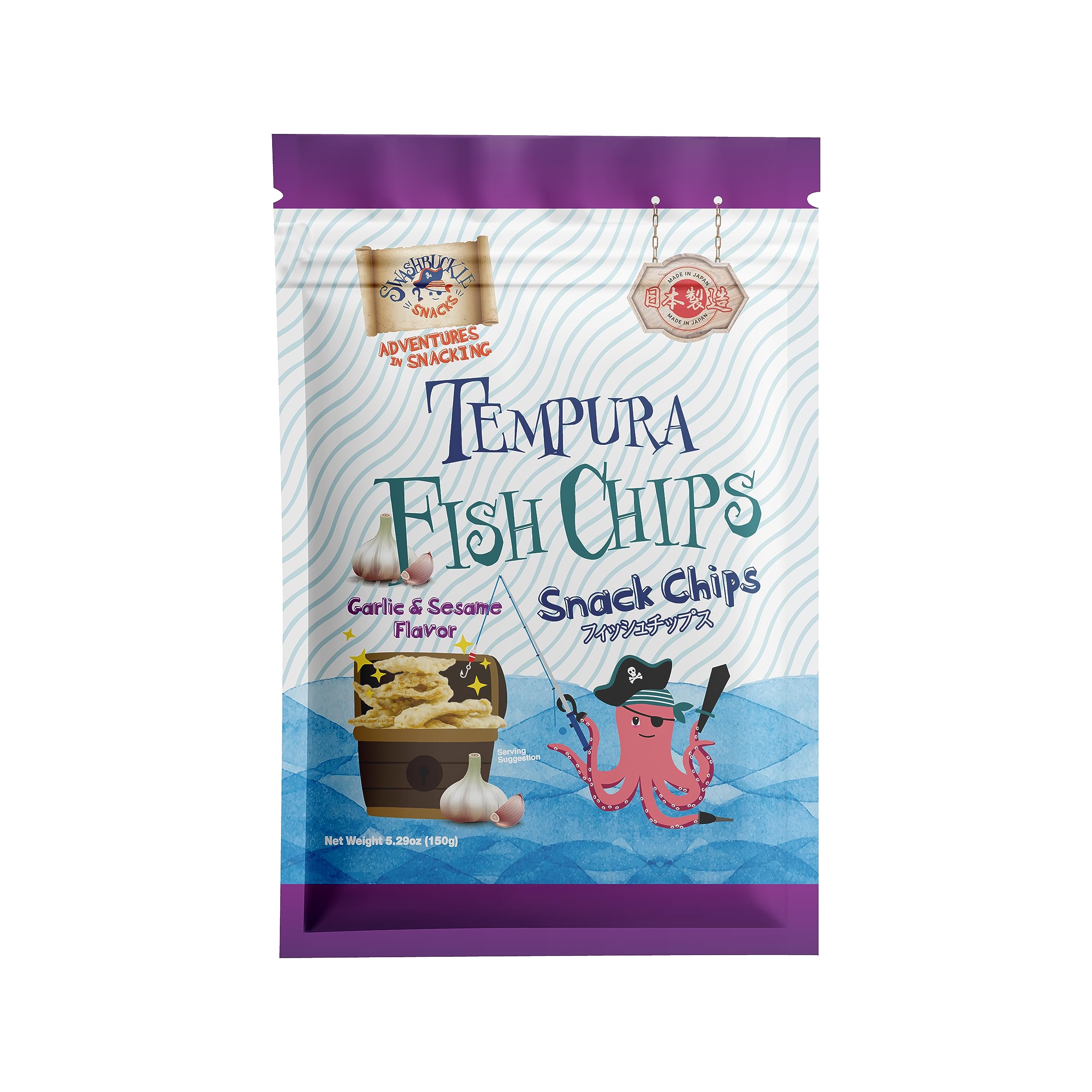 Crispy Tempura Fish Chips - Garlic & Sesame Flavor Japanese Snack (5.29oz/150g) | Authentic Otsumami from Japan | Perfect for Parties, Movie Nights & Asian Food Lovers