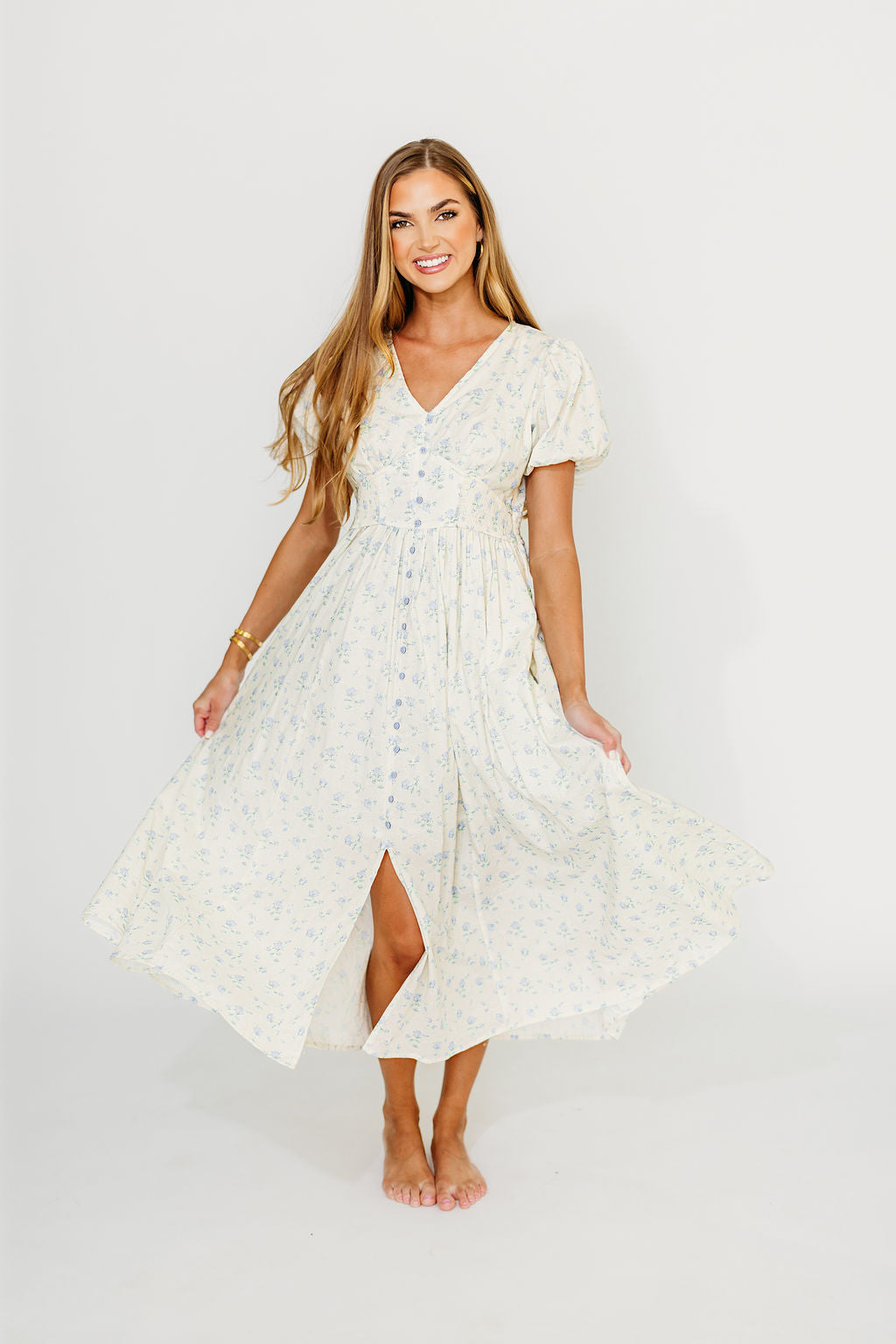 Kylee Women's 100% Cotton Floral Print Maxi Dress French Blue - Perfect for Summer Beach Vacations, Garden Parties & Boho Outfits